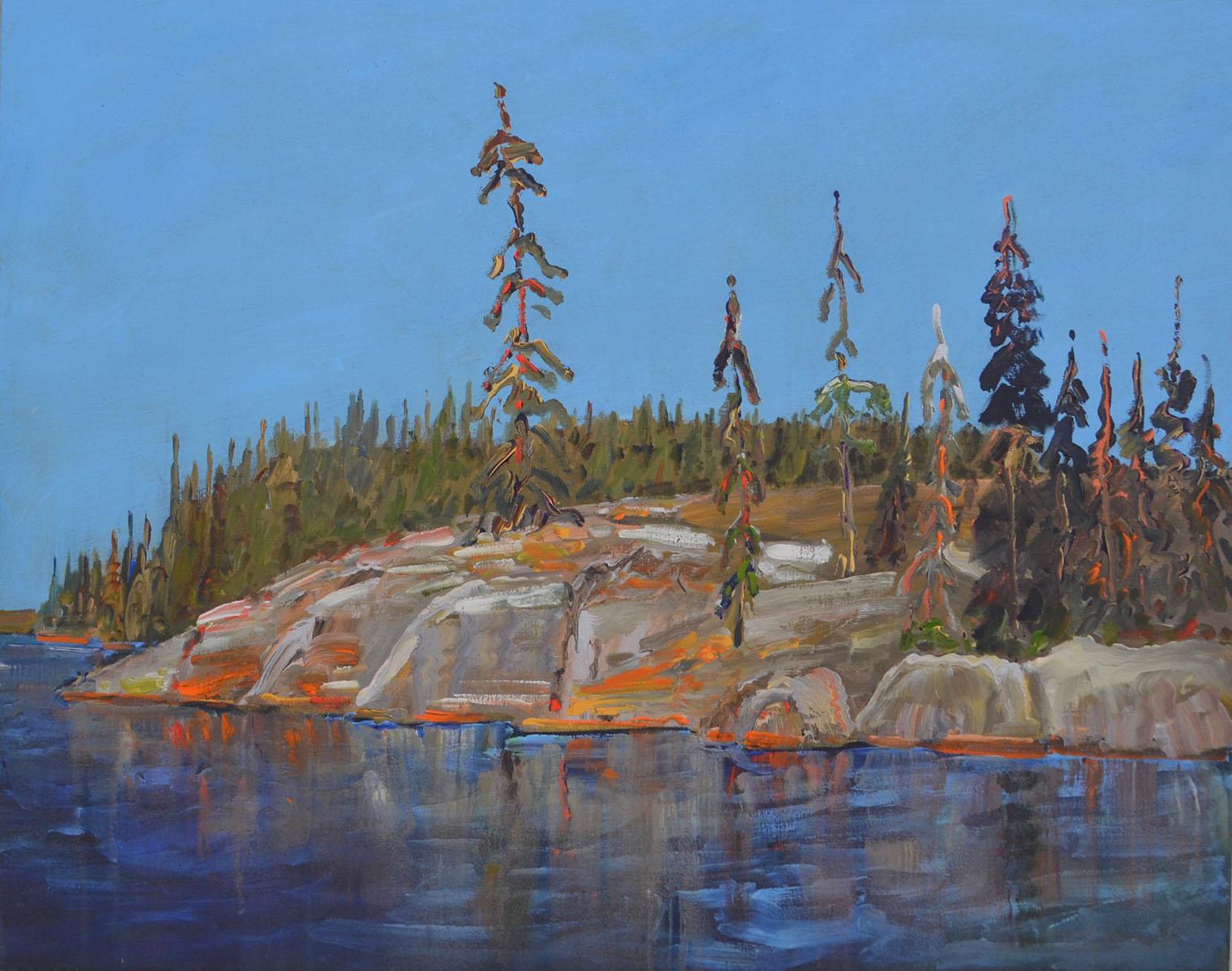 Landscape Painting di Gregory Hardy - Rocce e alberi, fine agosto