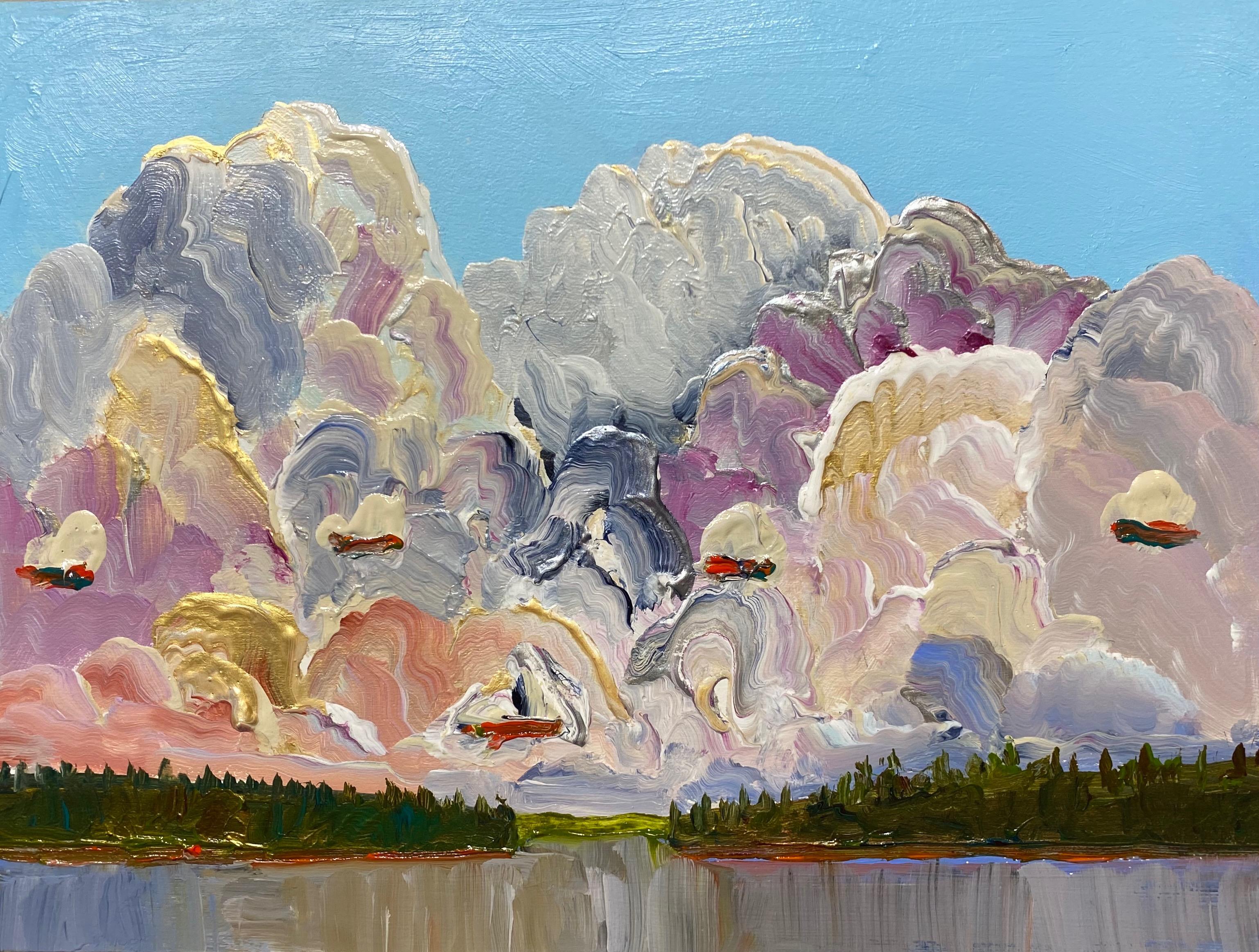 Swirling Clouds Over Calm Water - Painting by Gregory Hardy