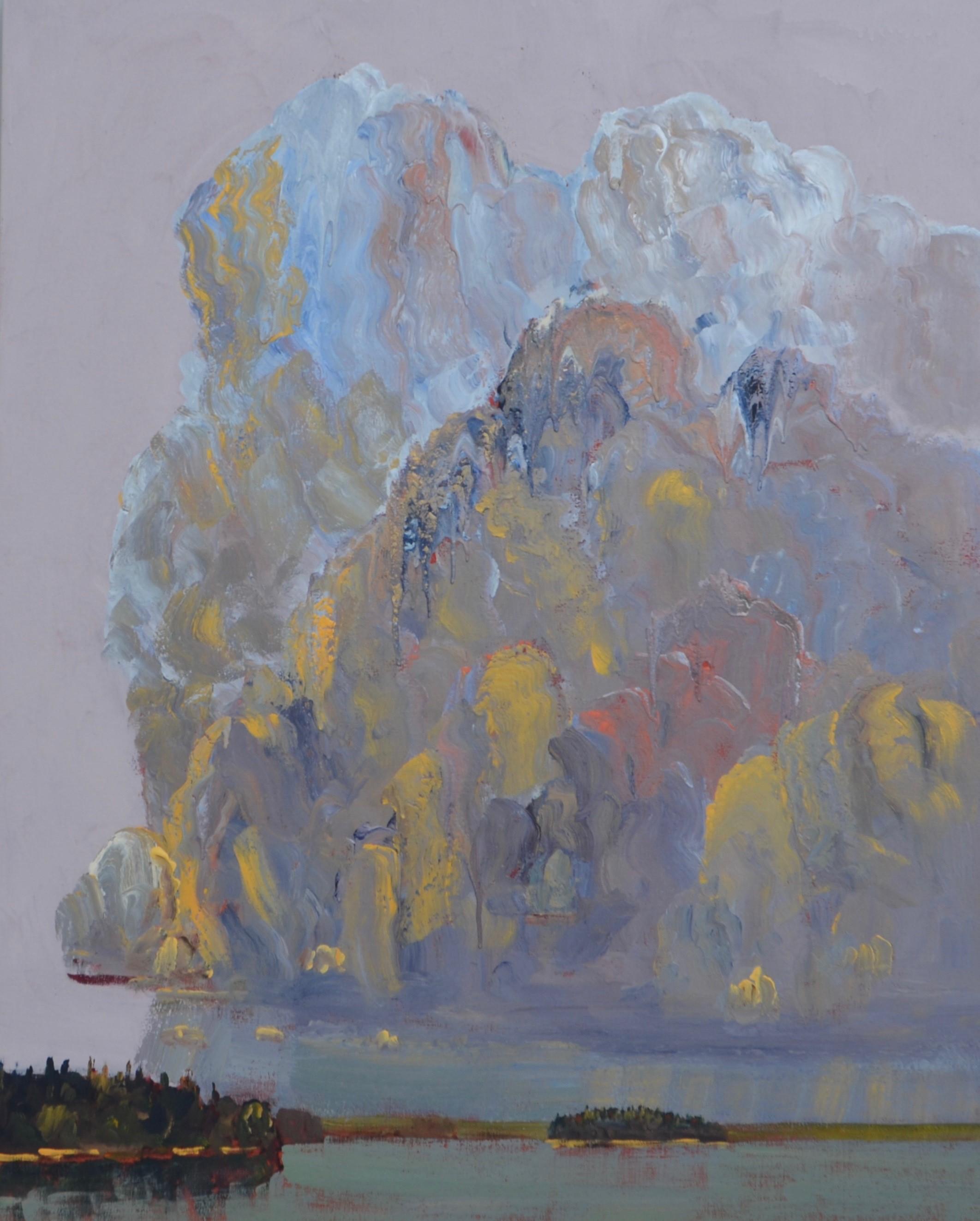 Gregory Hardy Landscape Painting - Towering Clouds Through the Mist