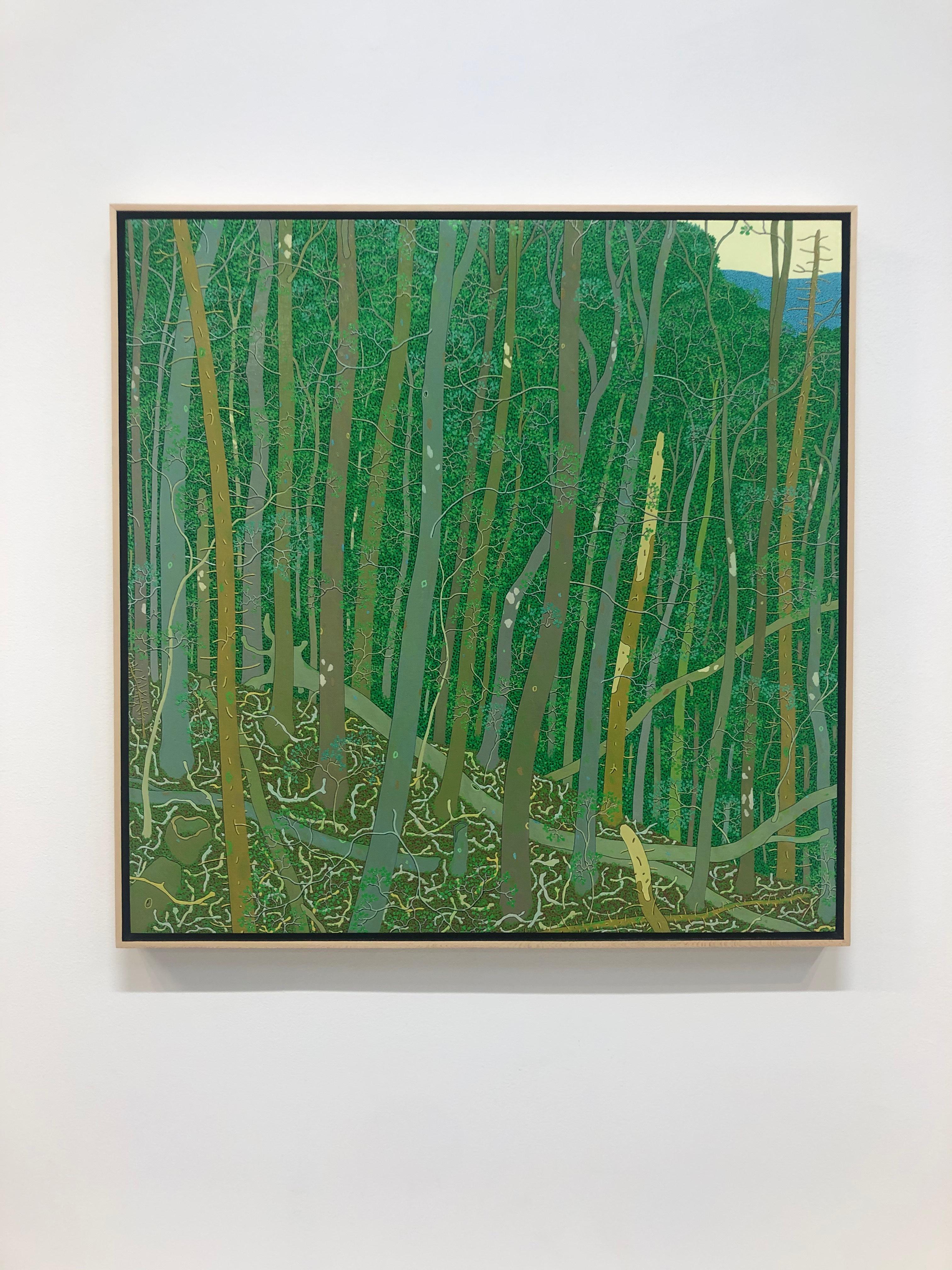 A View of Slaters Ridge from Wyatt Mountain, Green Forest Landscape, Trees - Contemporary Painting by Gregory Hennen