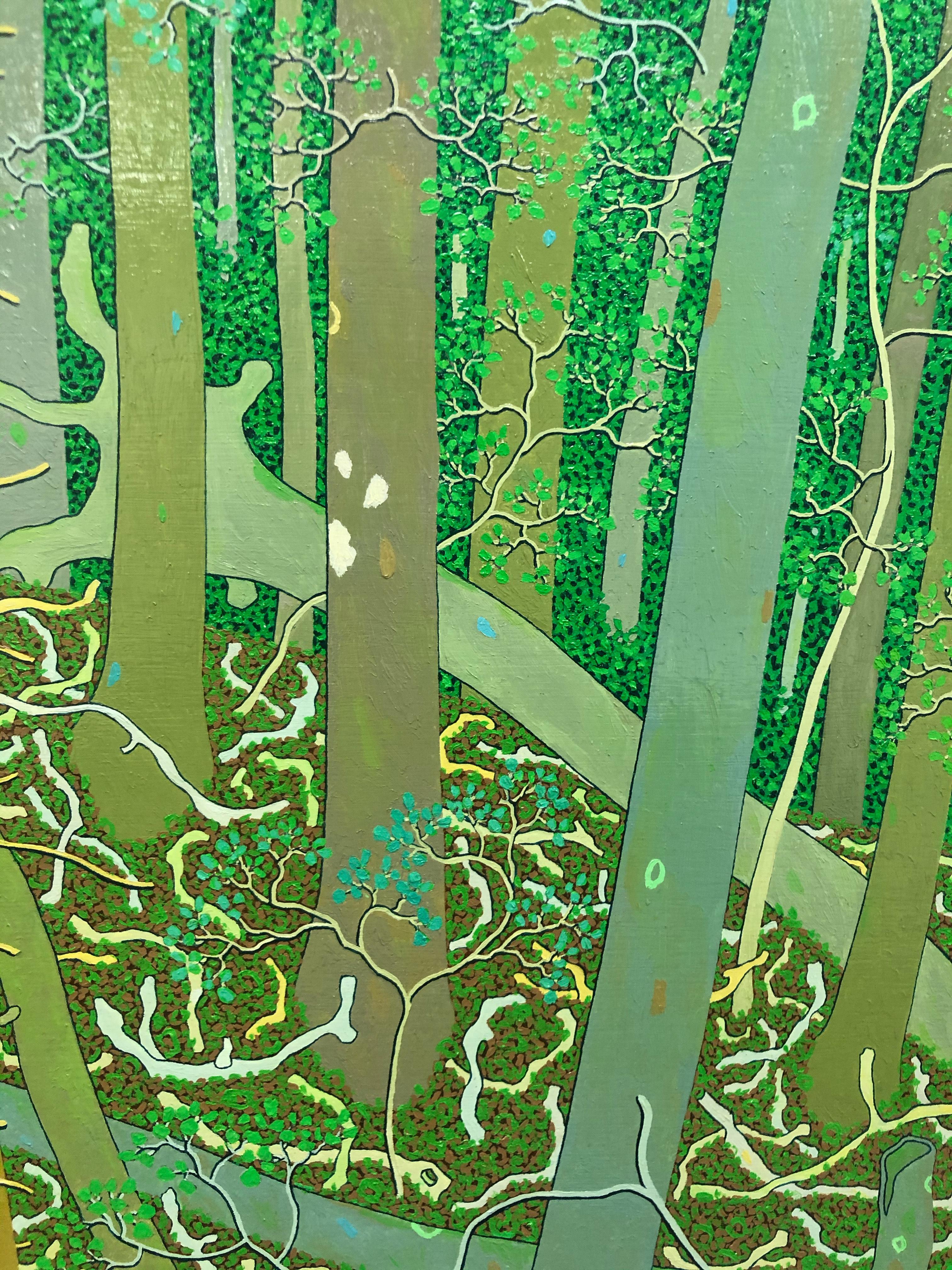 Vista de Slaters Ridge Wyatt Mountain - Paisaje forestal contemporáneo, 2015 - Landscape Painting Verde de Gregory Hennen
