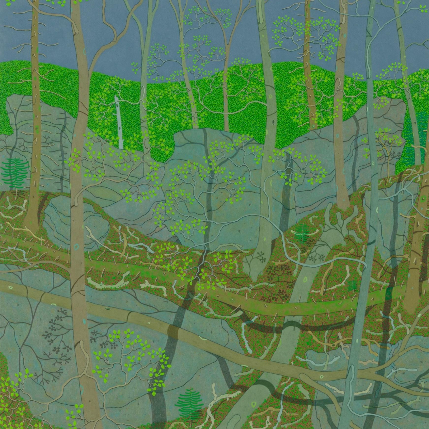 Gregory Hennen Landscape Painting – April Grüner Wyatt-Gebirge, Frühlingswald, Virginia-Landschaft, Grüne Bäume, Grau
