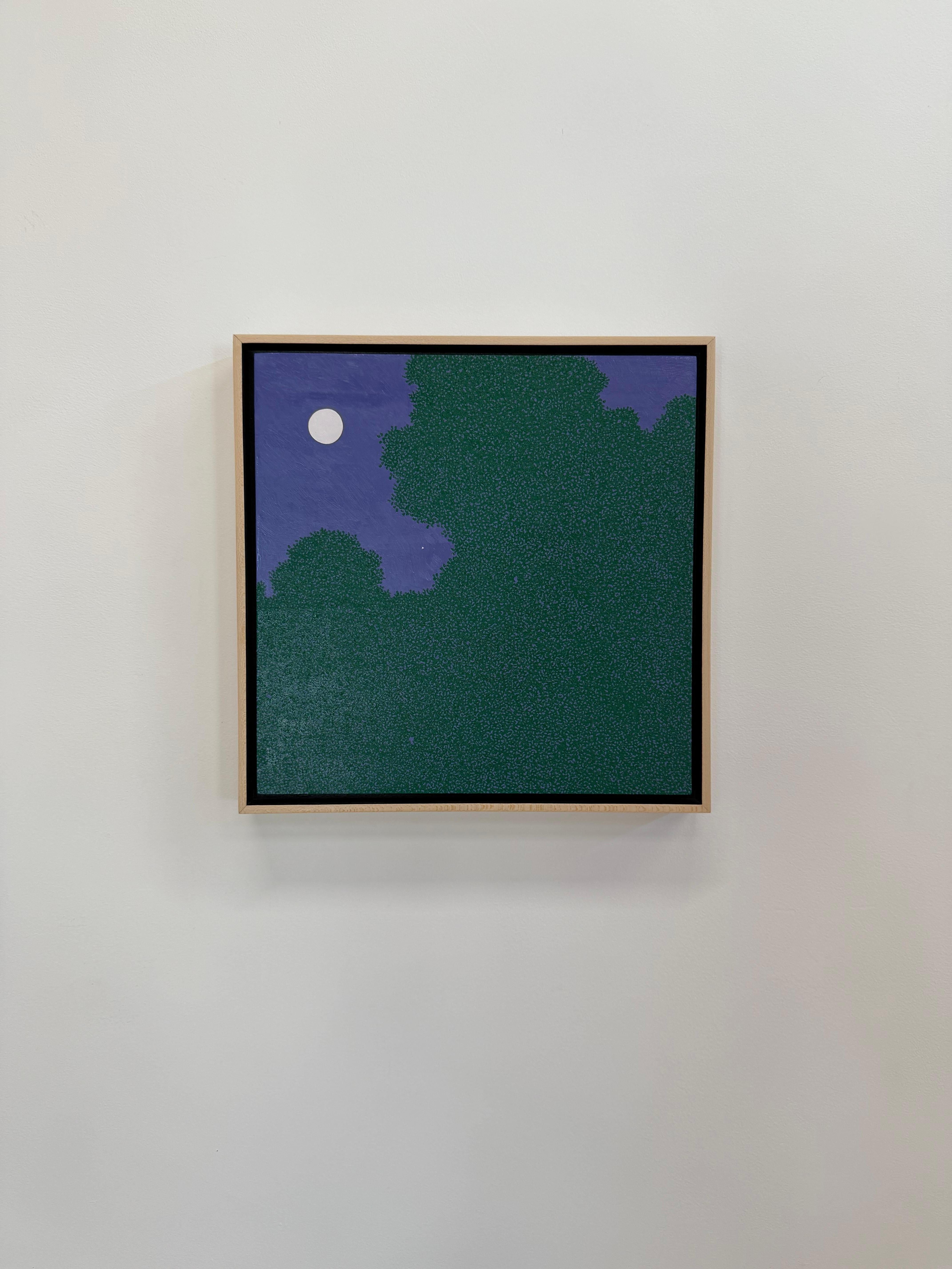 Lune brillante et Marli - Ciel nocturne Étoile Vert Woods Arbres Paysage, 2025 en vente 7