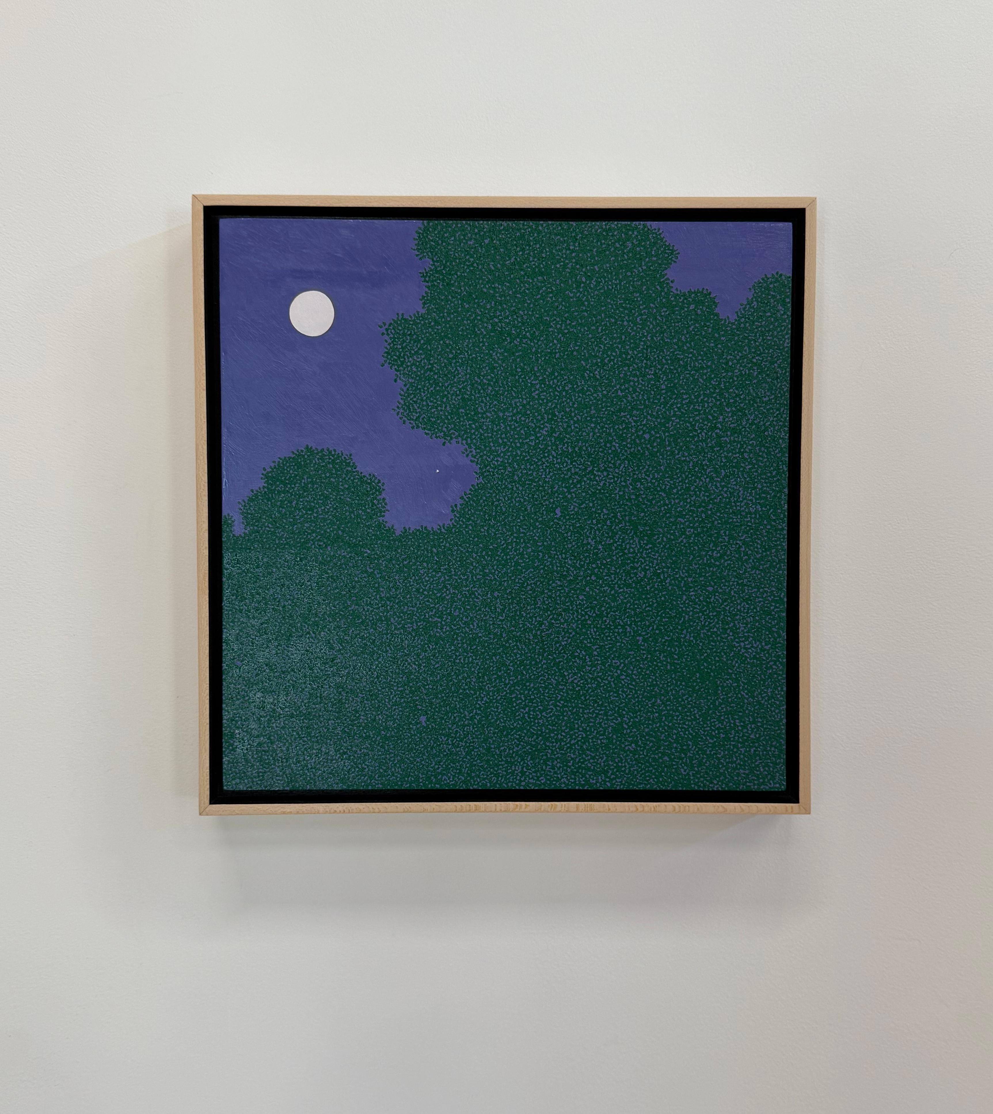 Lune brillante et Marli - Ciel nocturne Étoile Vert Woods Arbres Paysage, 2025 - Painting de Gregory Hennen