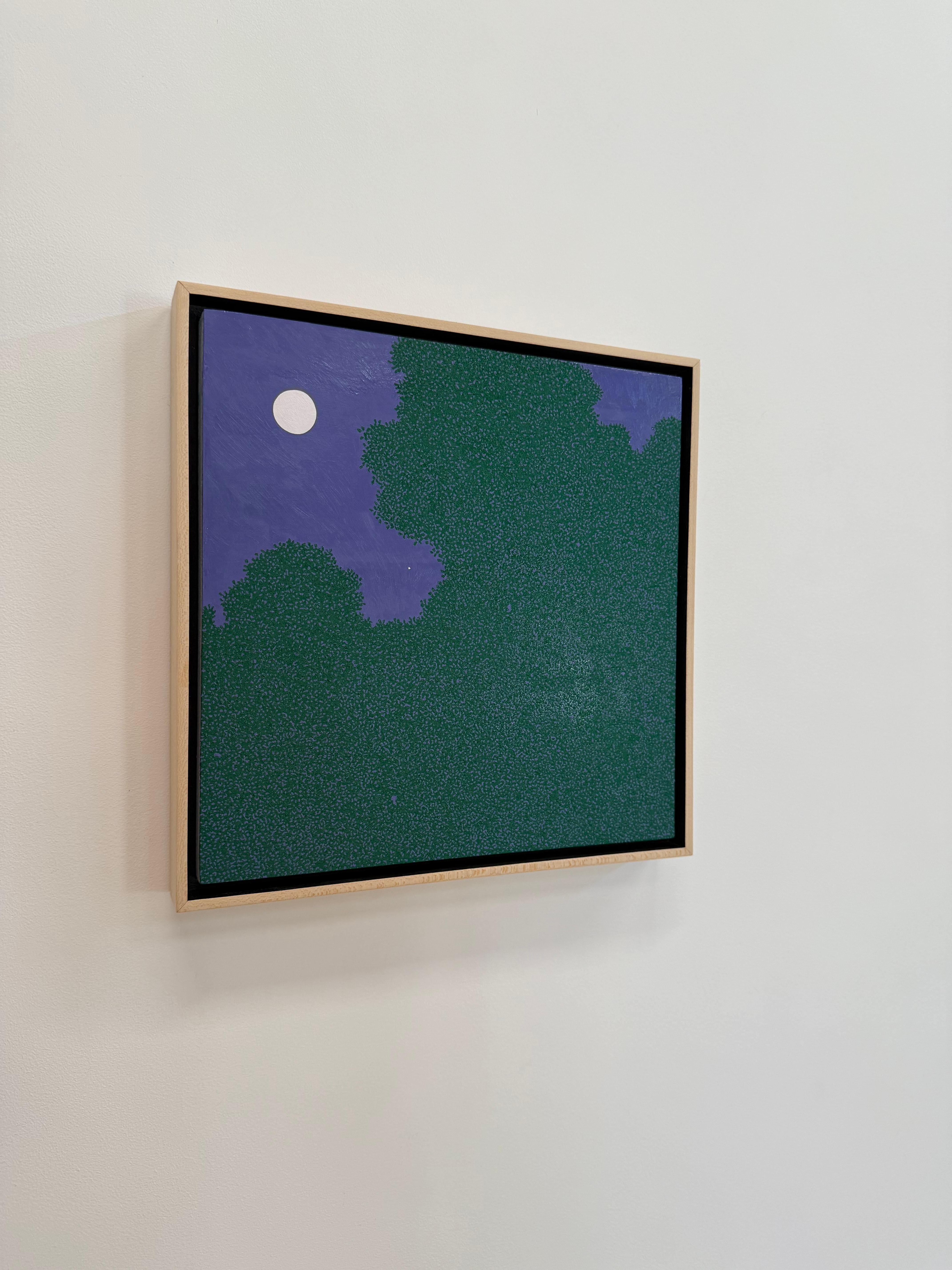 Lune brillante et Marli - Ciel nocturne Étoile Vert Woods Arbres Paysage, 2025 - Contemporain Painting par Gregory Hennen