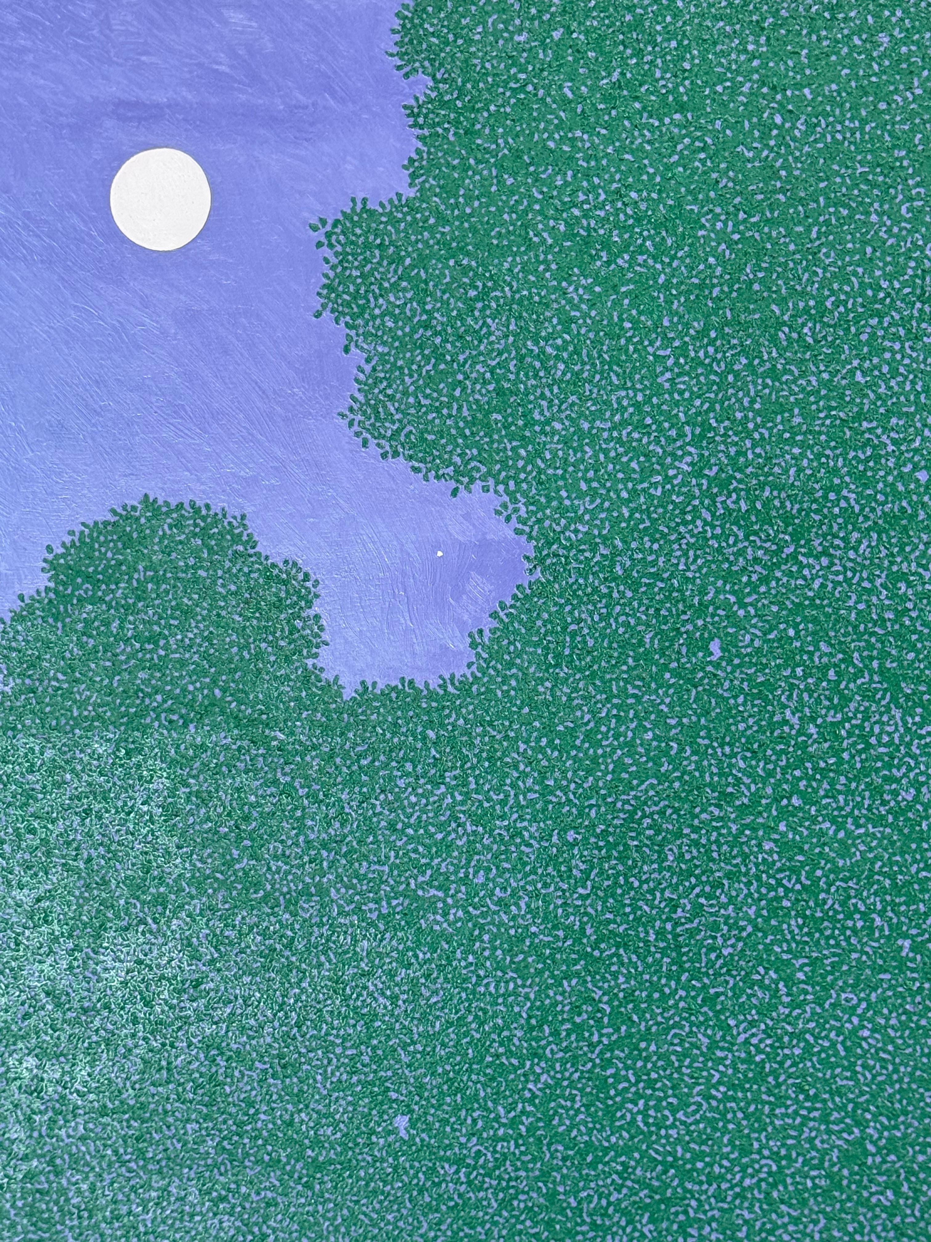 Lune brillante et Marli - Ciel nocturne Étoile Vert Woods Arbres Paysage, 2025 en vente 1