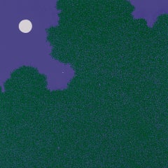 Lune brillante et Marli - Ciel nocturne Étoile Vert Woods Arbres Paysage, 2025