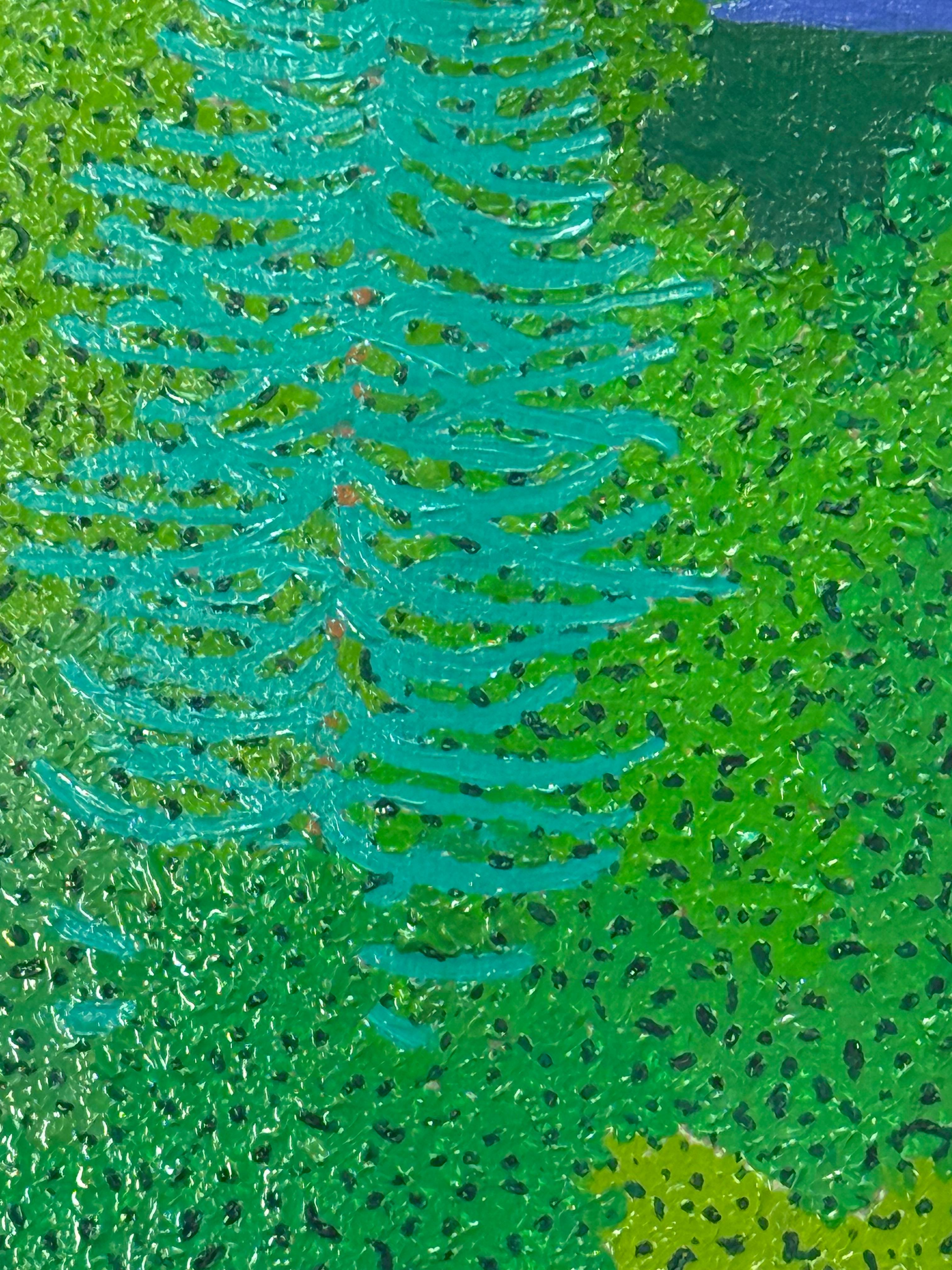 Croissant de lune fin mai - Ciel nocturne Étoiles Woods Vertes Eau Arbres Paysage, 2025 en vente 5