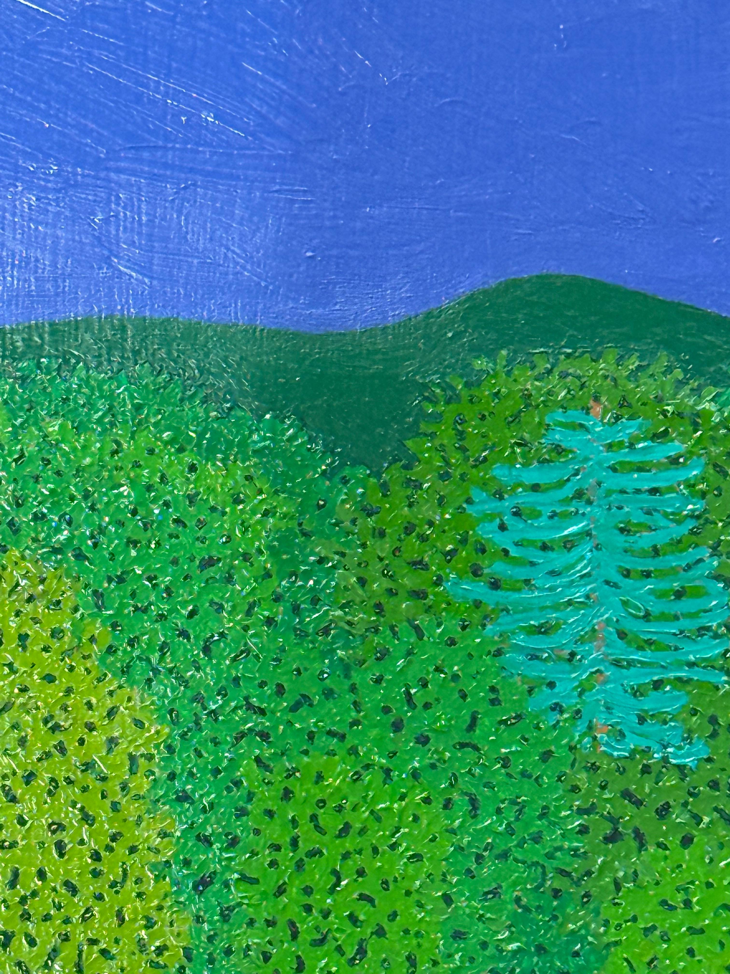 Croissant de lune fin mai - Ciel nocturne Étoiles Woods Vertes Eau Arbres Paysage, 2025 en vente 3