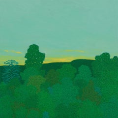 Früher September-Sonnenaufgang Wyatt Mountain, Robin's Egg Blue Sky, Grüne Bäume