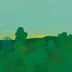 Le début de septembre Sunrise Wyatt Mountain, ciel bleu œuf de Robin, arbres verts