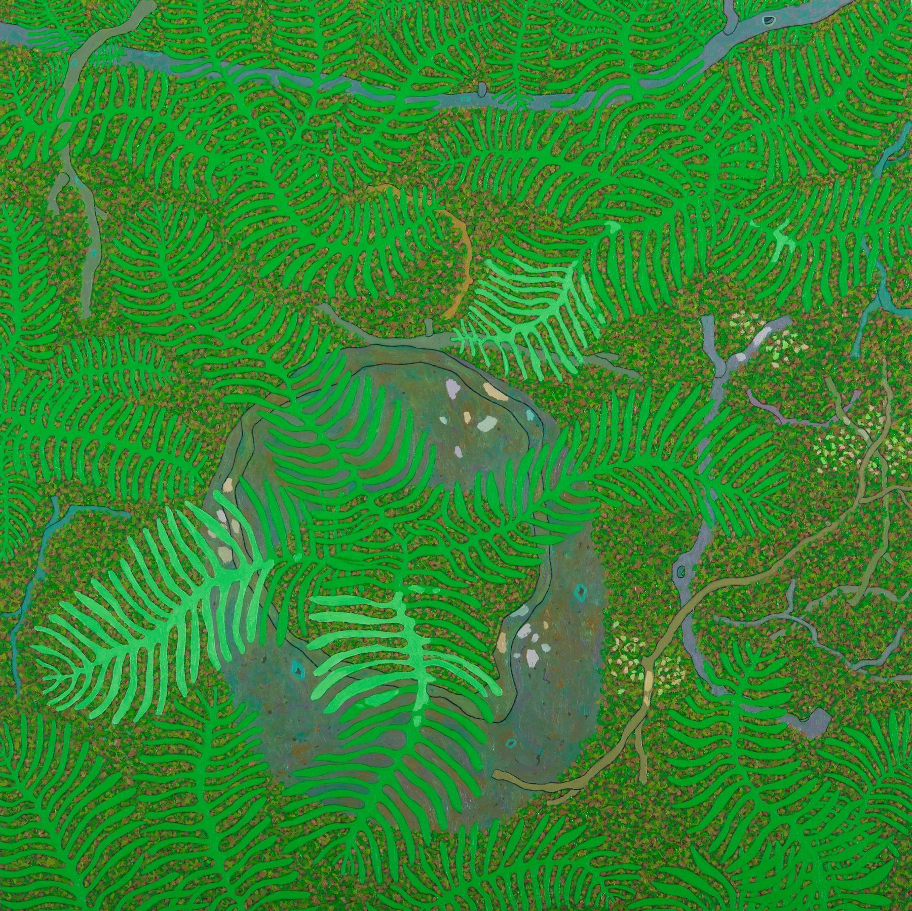 Landscape Painting de Gregory Hennen - Helechos June Wyatt Mountain - Paisaje Contemporáneo Bosque Verde de Verano, 2021