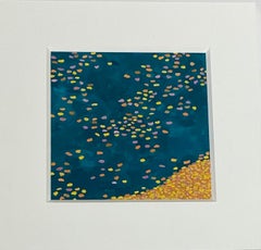Floating Leaves Wyatt Pond - Autumn Landscape Yellow Orange Leaves Blue Water