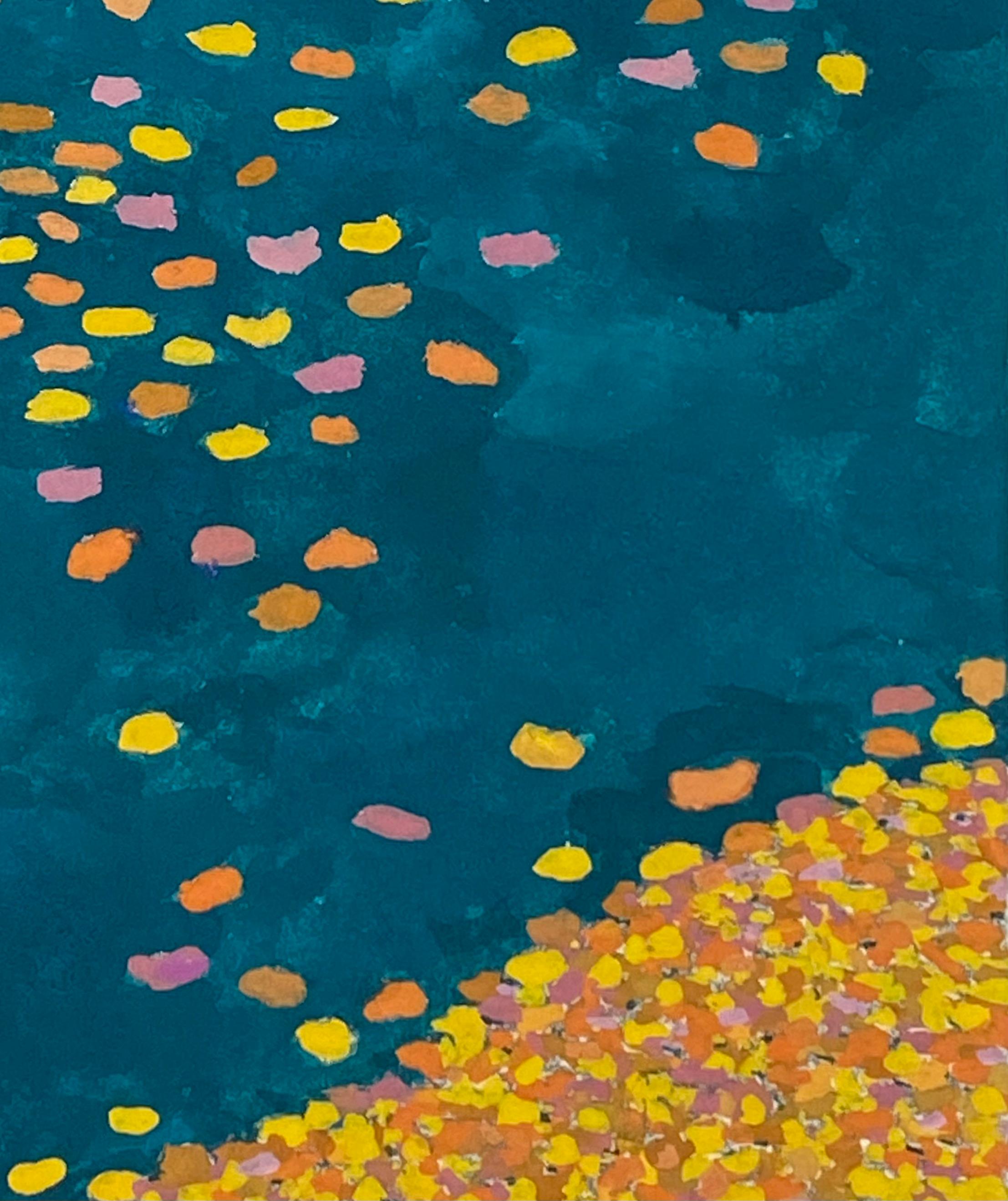 Floating Leaves, Wyatt Pond, Autumn Landscape, Yellow, Orange Leaves, Dark Blue For Sale 2