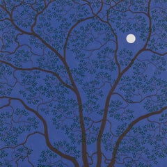 Pleine lune et acacia au début du printemps, Wyatt Mtn - Ciel nocturne et forêt, 2023