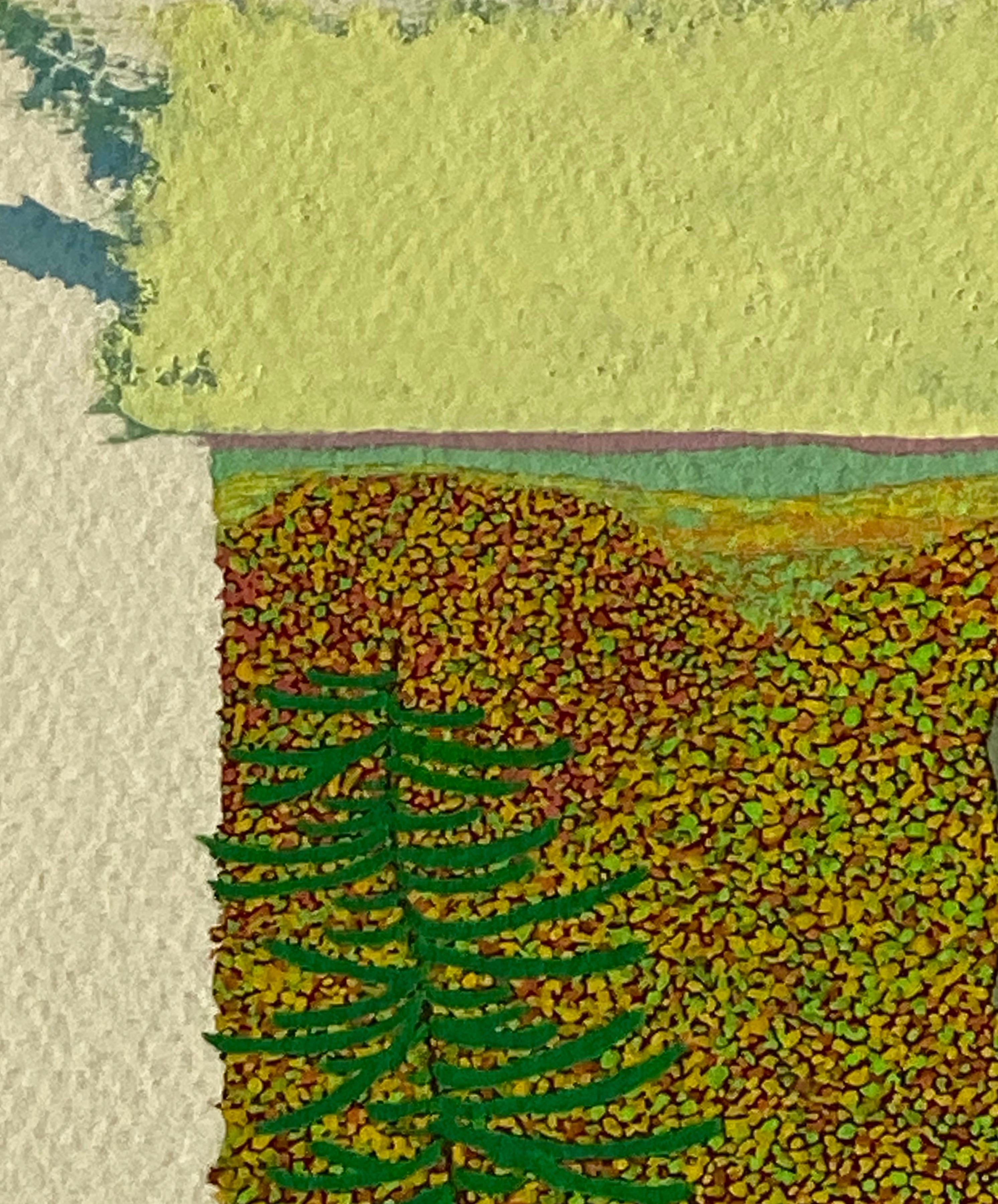 High Ridge - October Landscape Mountain Pine Yellow Autumn Leaves Virginia, 2020 - Beige Landscape Painting by Gregory Hennen
