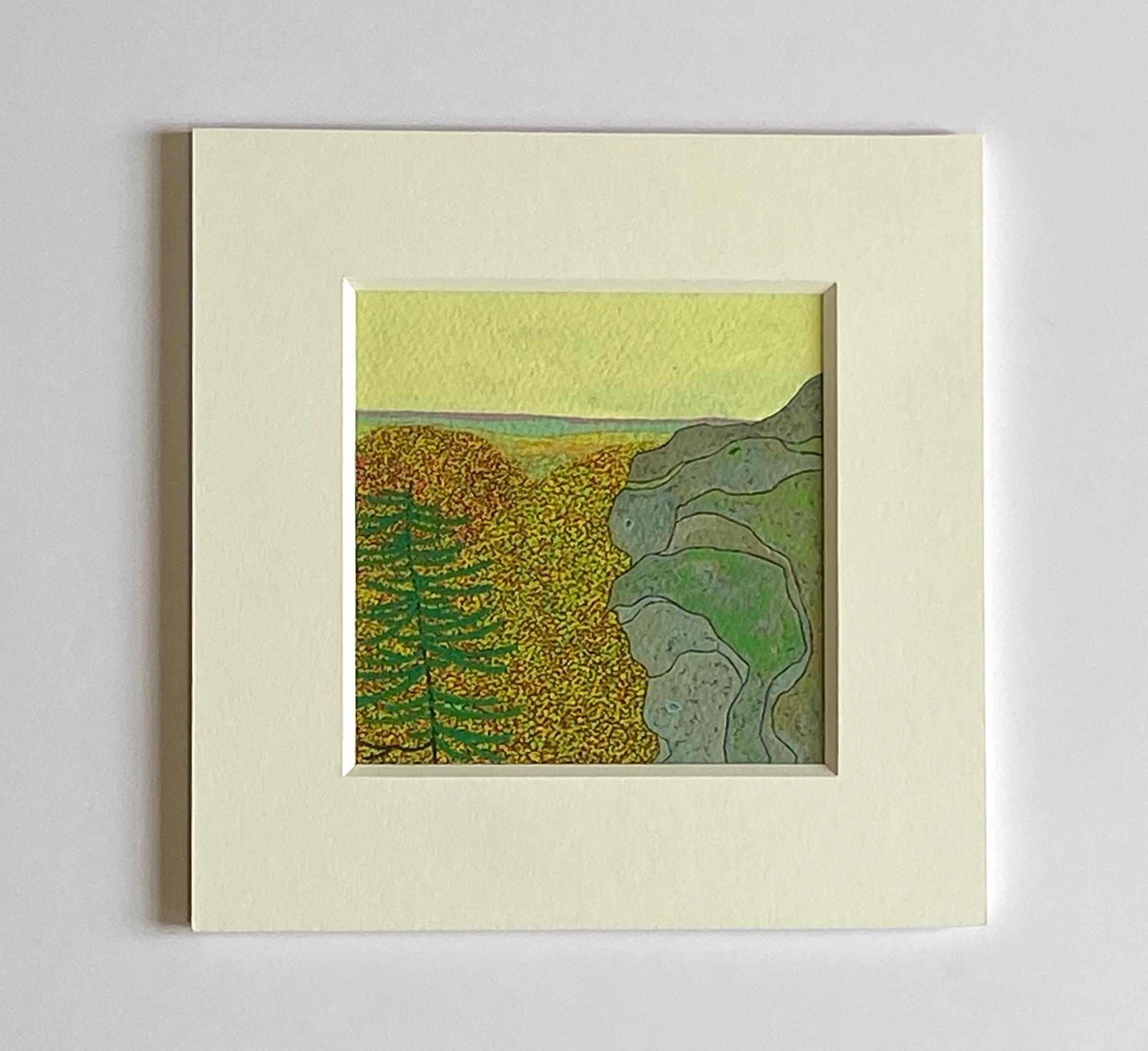 High Ridge, October, Wyatt Mt., Gray Mountain, Green, Yellow, Autumn Foliage - Painting by Gregory Hennen