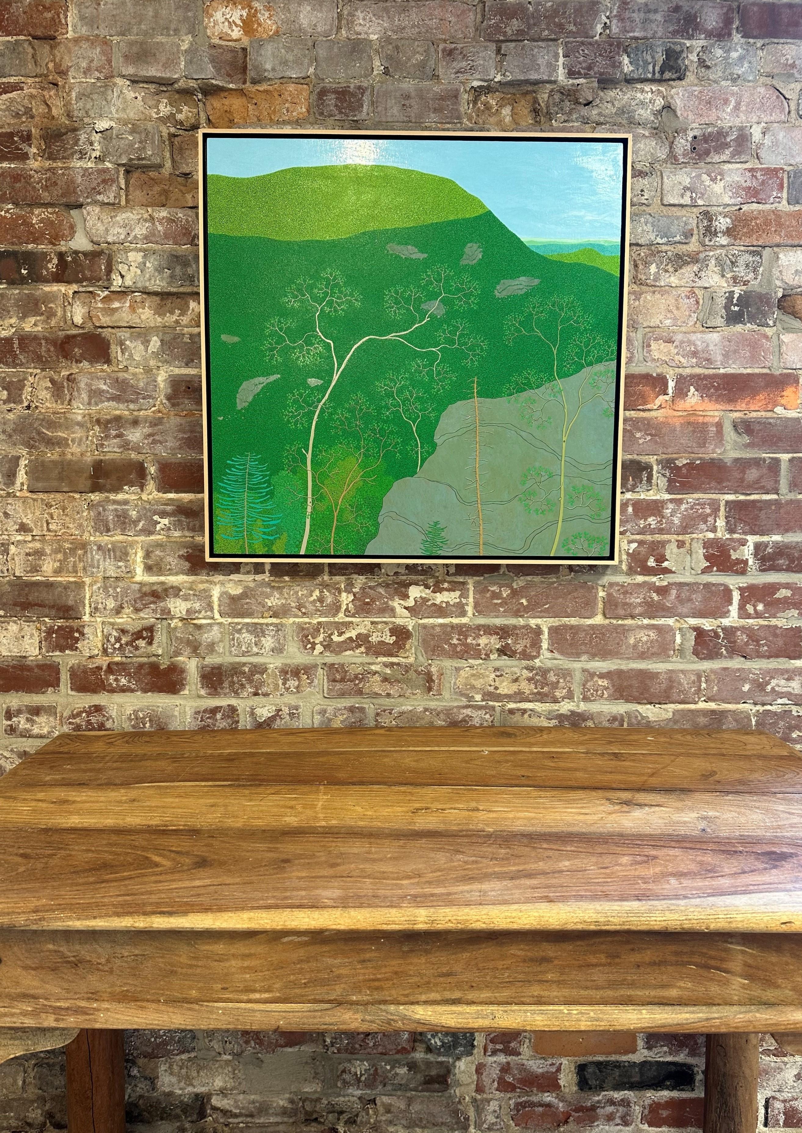 Última luz en Slaters Ridge Wyatt Mt - Paisaje montañoso verde de cielo azul, 2017 en venta 12