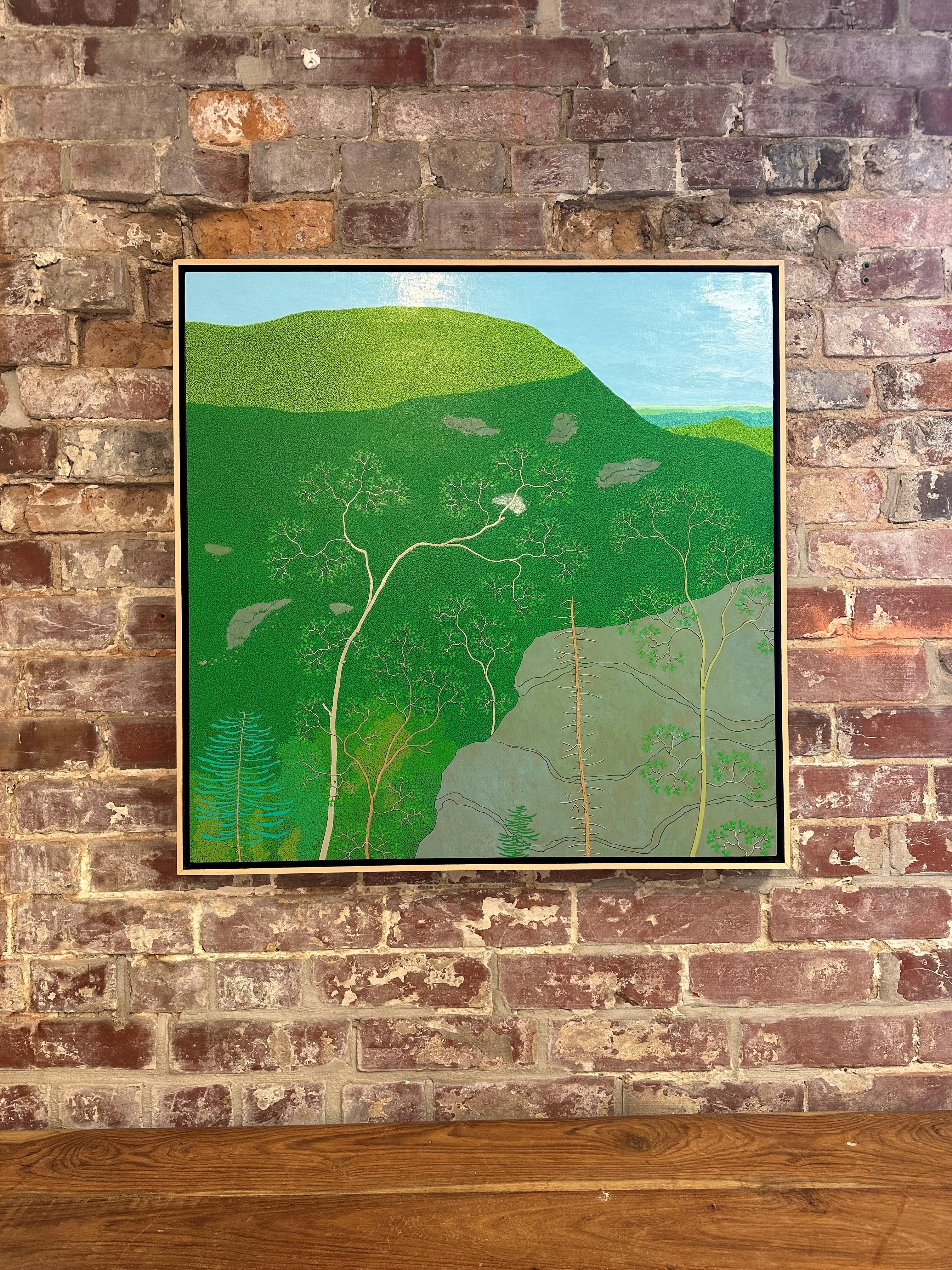 Última luz en Slaters Ridge Wyatt Mt - Paisaje montañoso verde de cielo azul, 2017 - Painting Contemporáneo de Gregory Hennen