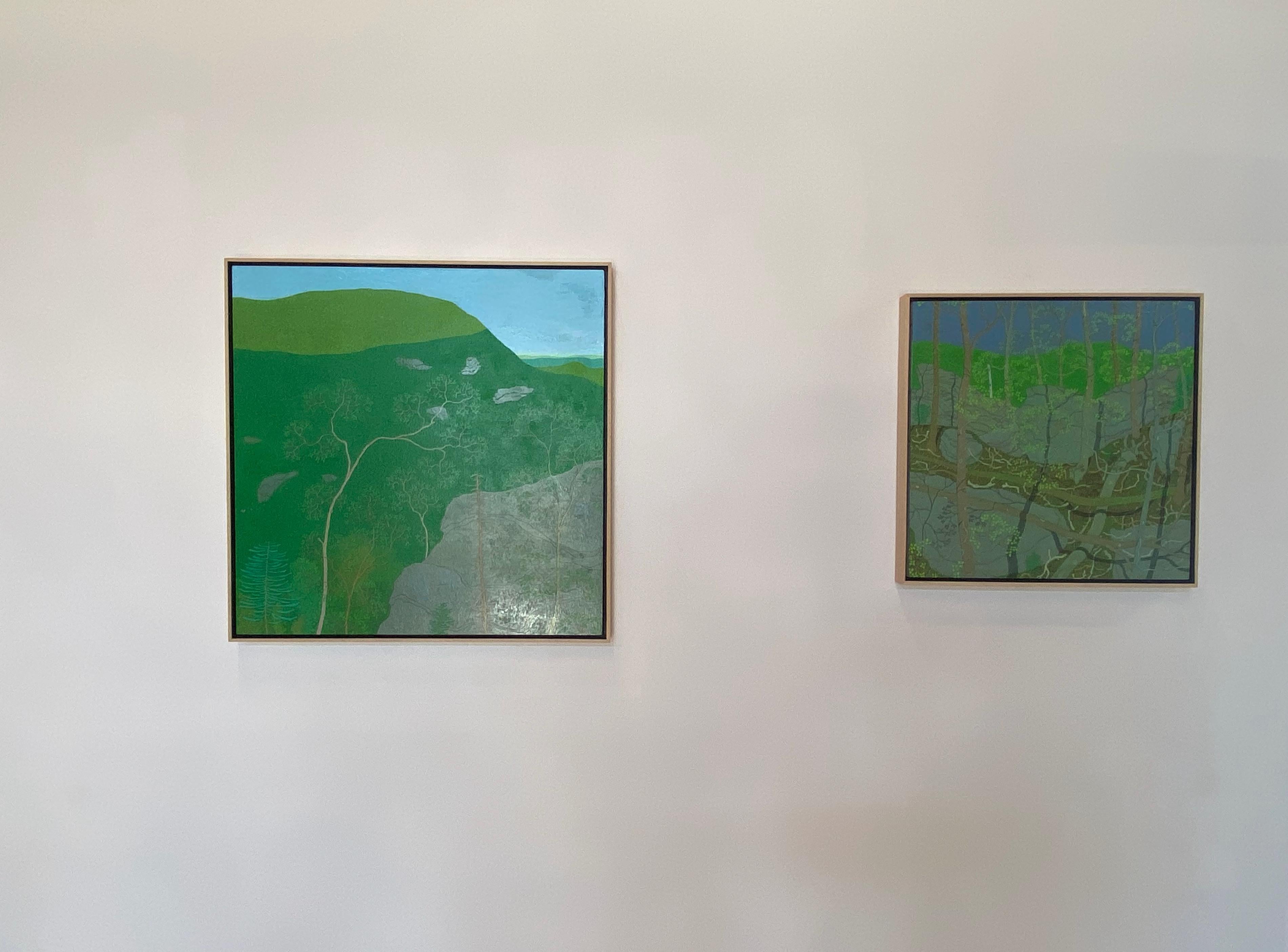 Última luz en Slaters Ridge Wyatt Mt - Paisaje montañoso verde de cielo azul, 2017 - Landscape Painting Verde de Gregory Hennen