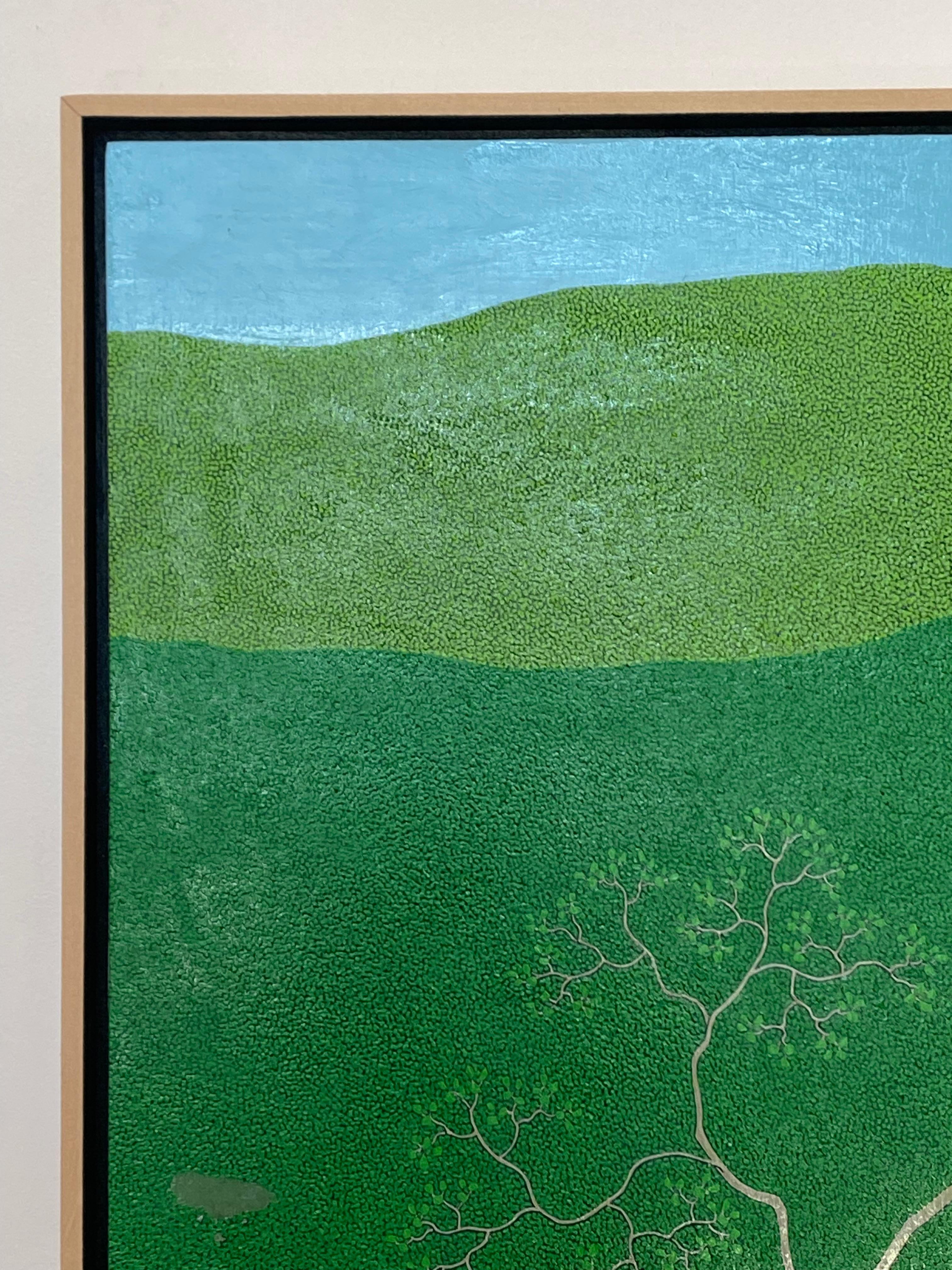 Última luz en Slaters Ridge Wyatt Mt - Paisaje montañoso verde de cielo azul, 2017 en venta 1