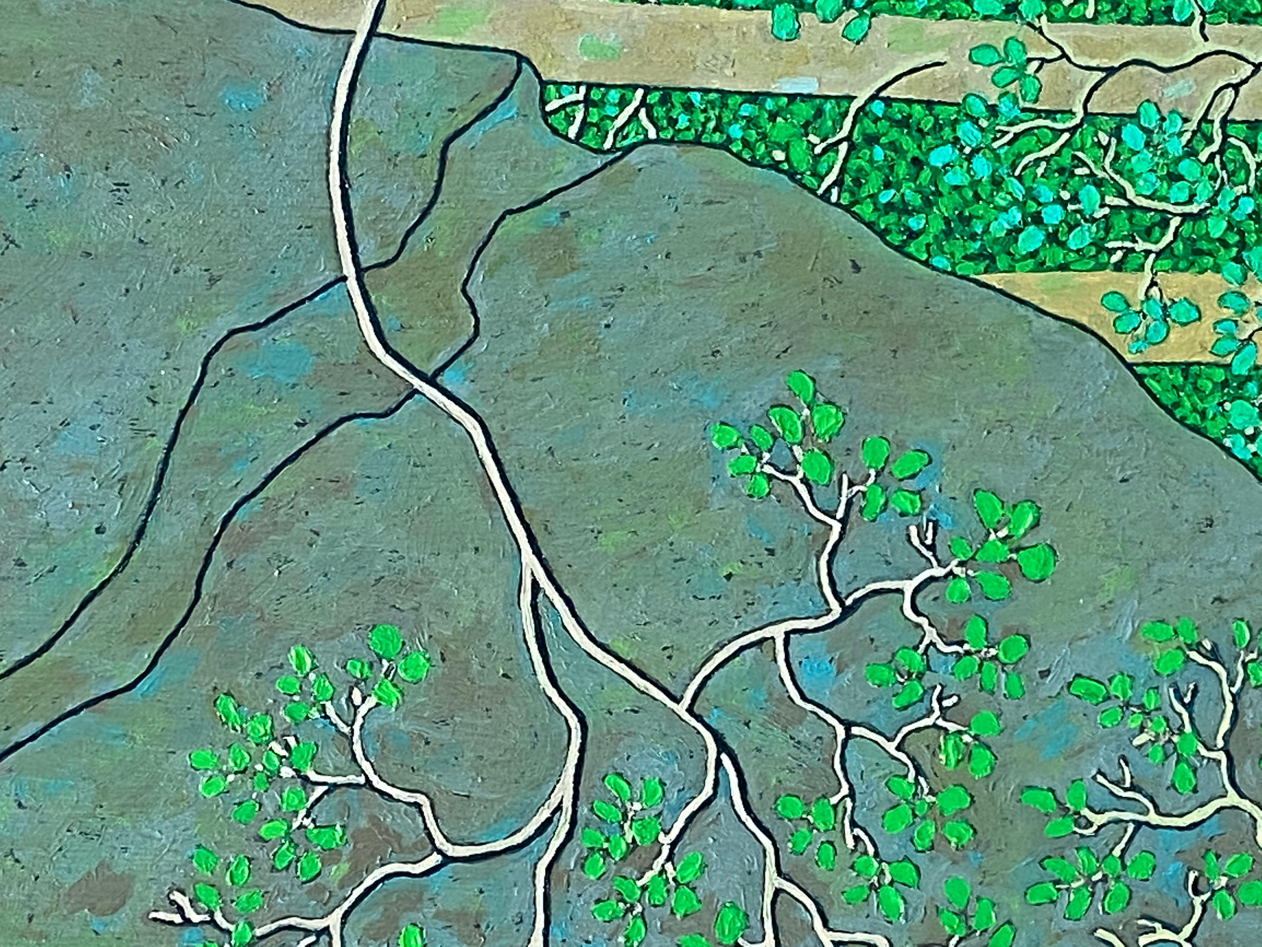 Ledge Notch August, Virginia Landscape, Green Trees, Grey Rock, Grey, Cream Sky 8