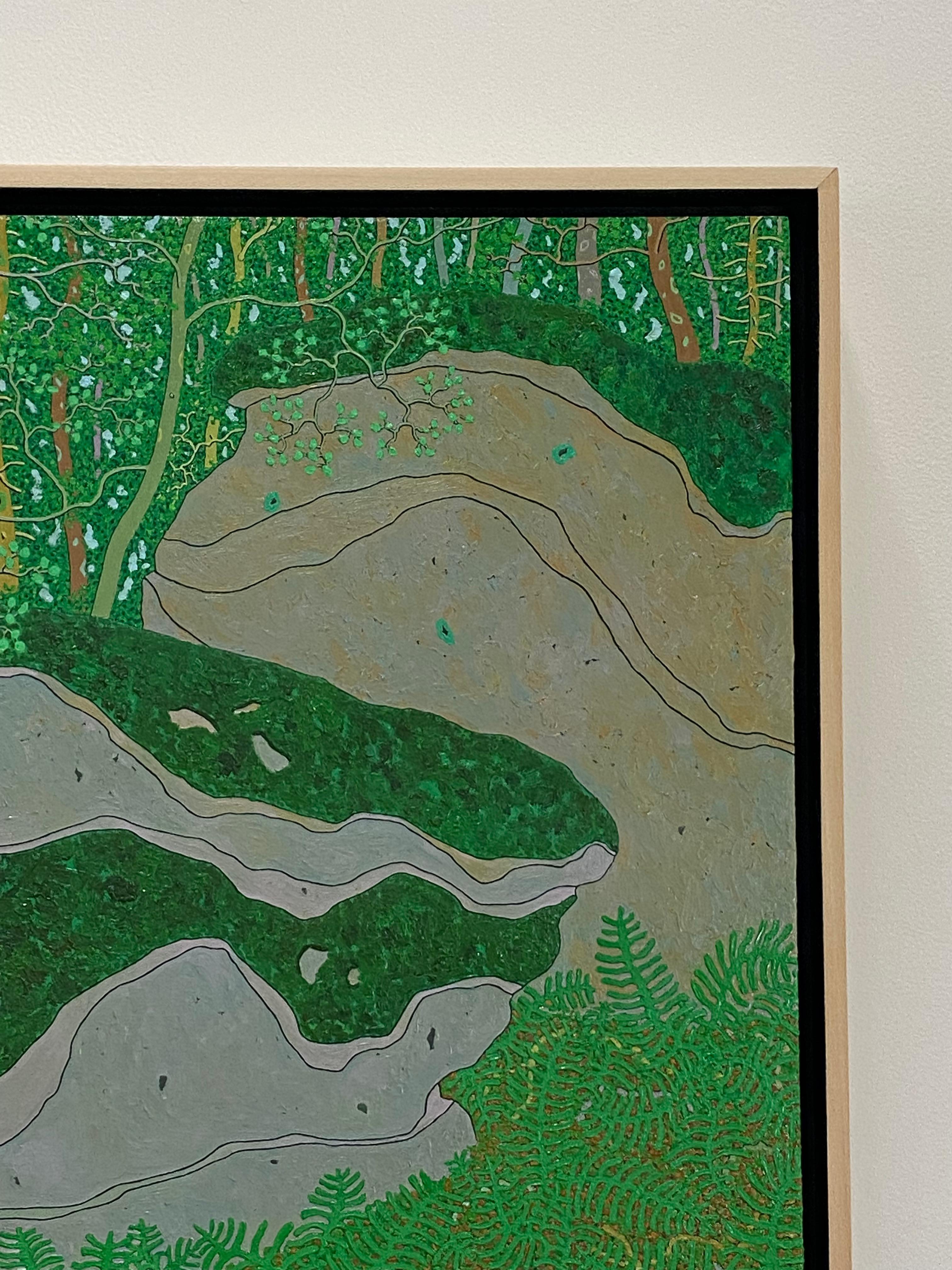 Cantos rodados cubiertos de musgo Agosto - Árboles verdes Paisaje forestal de verano, 2014 en venta 5