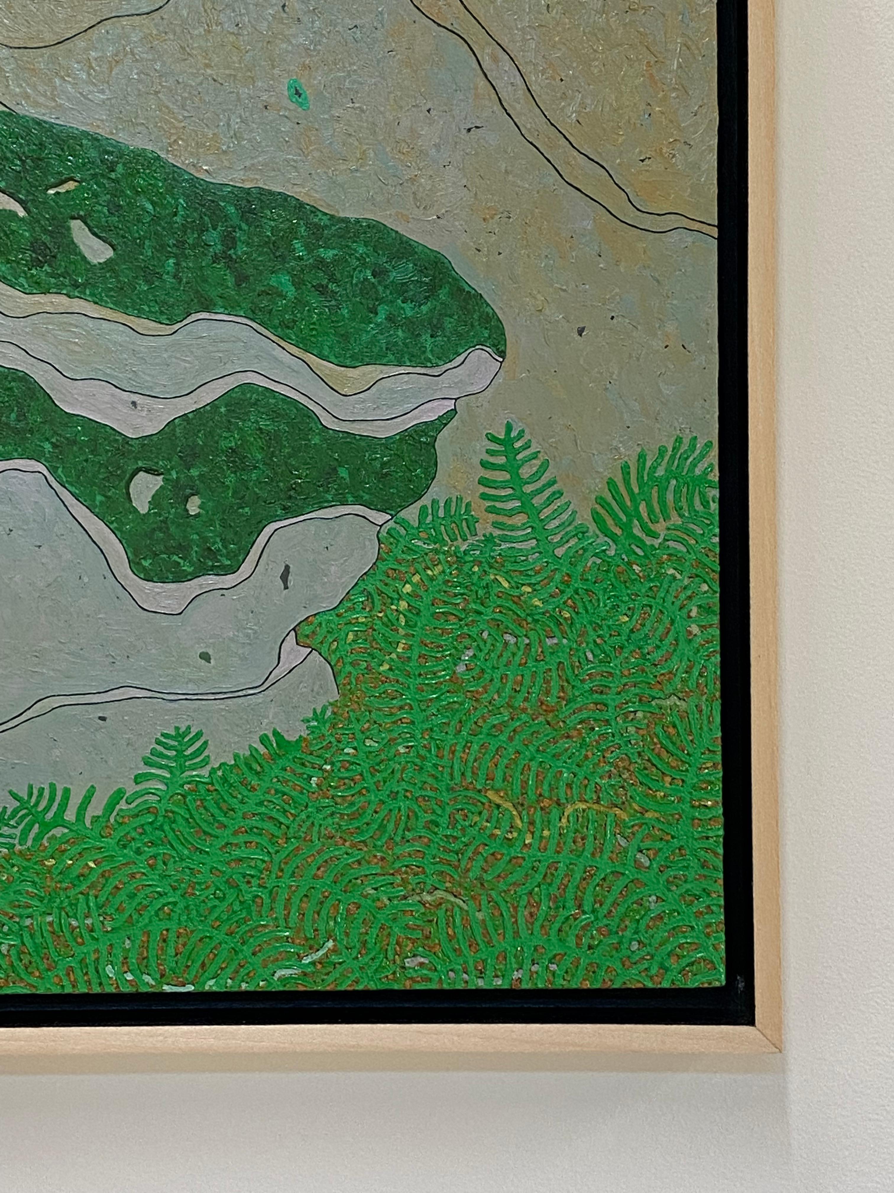 Cantos rodados cubiertos de musgo Agosto - Árboles verdes Paisaje forestal de verano, 2014 en venta 6