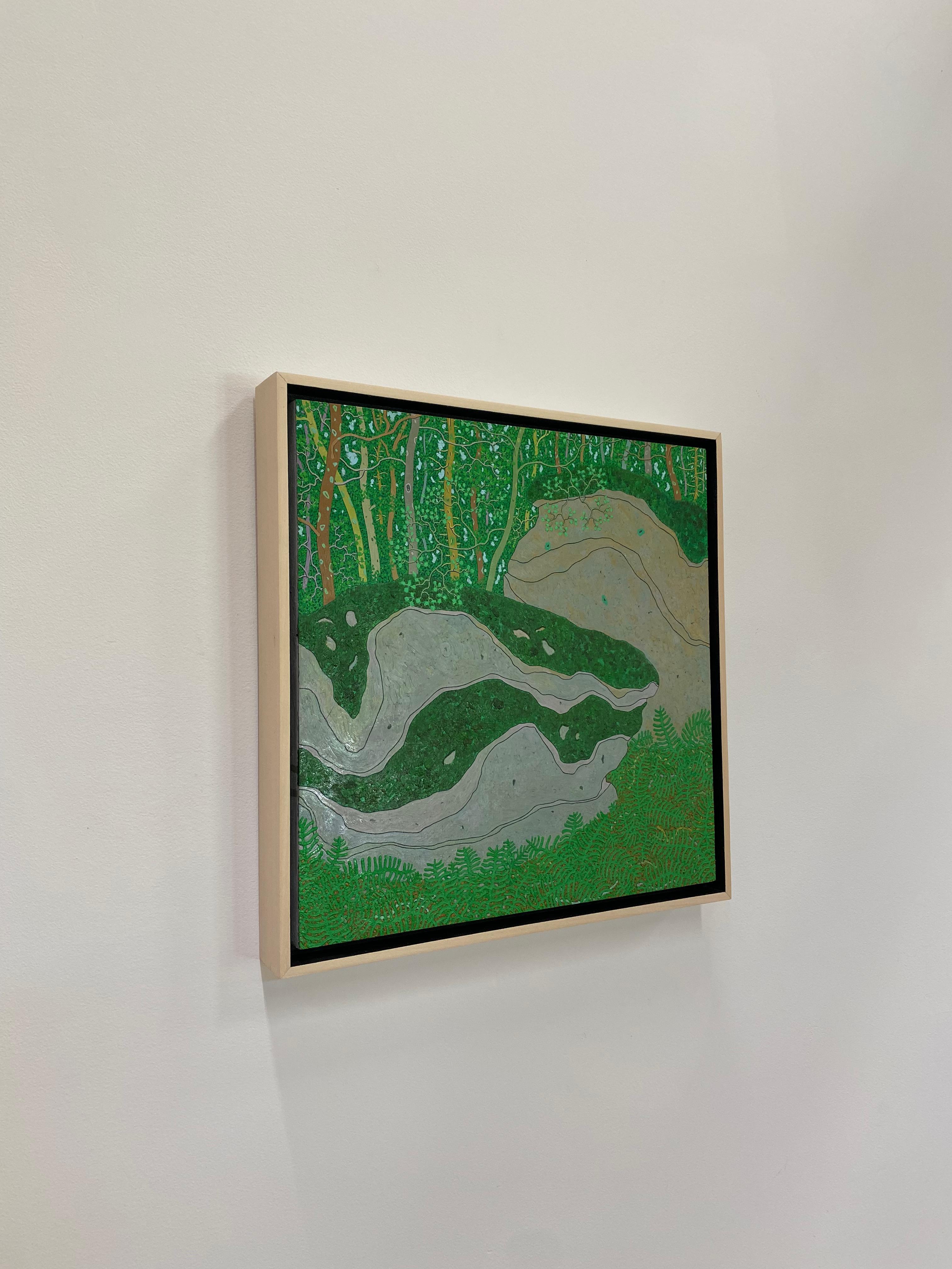 Cantos rodados cubiertos de musgo Agosto - Árboles verdes Paisaje forestal de verano, 2014 - Painting Contemporáneo de Gregory Hennen