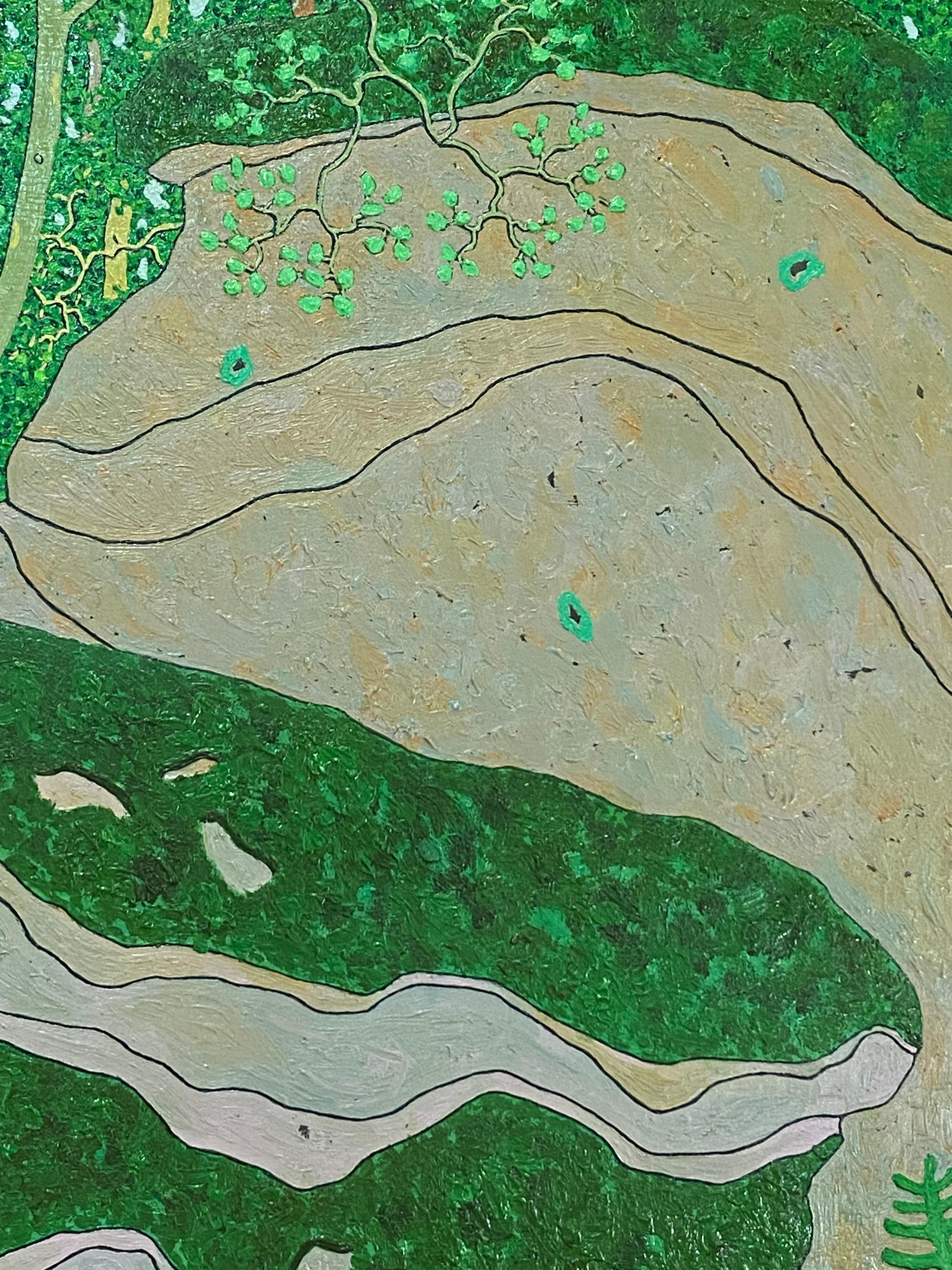 Cantos rodados cubiertos de musgo Agosto - Árboles verdes Paisaje forestal de verano, 2014 en venta 2