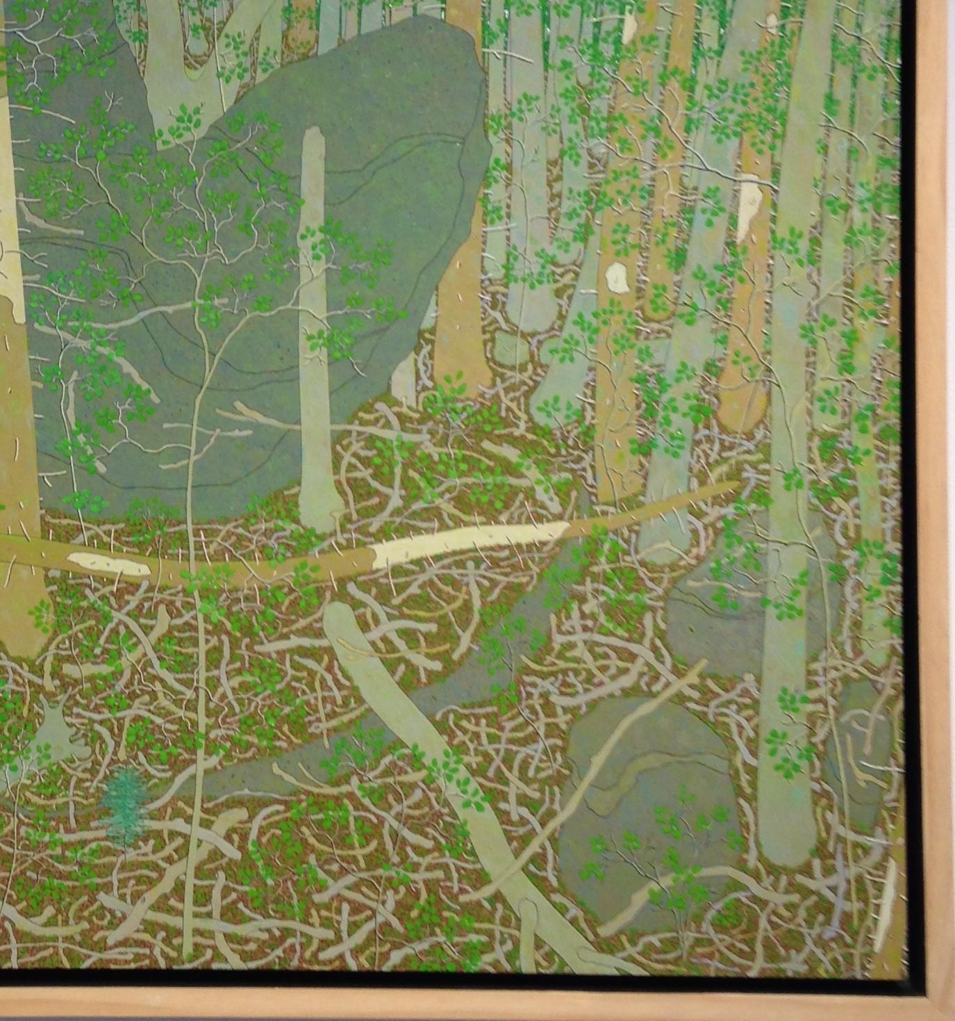 El bosque densamente arbolado y los salientes montañosos de la casa de Hennen en Virginia son el tema de esta pintura paisajista rica en detalles. Un enorme peñasco que preside una profunda arboleda es singular y majestuoso. Los numerosos tonos