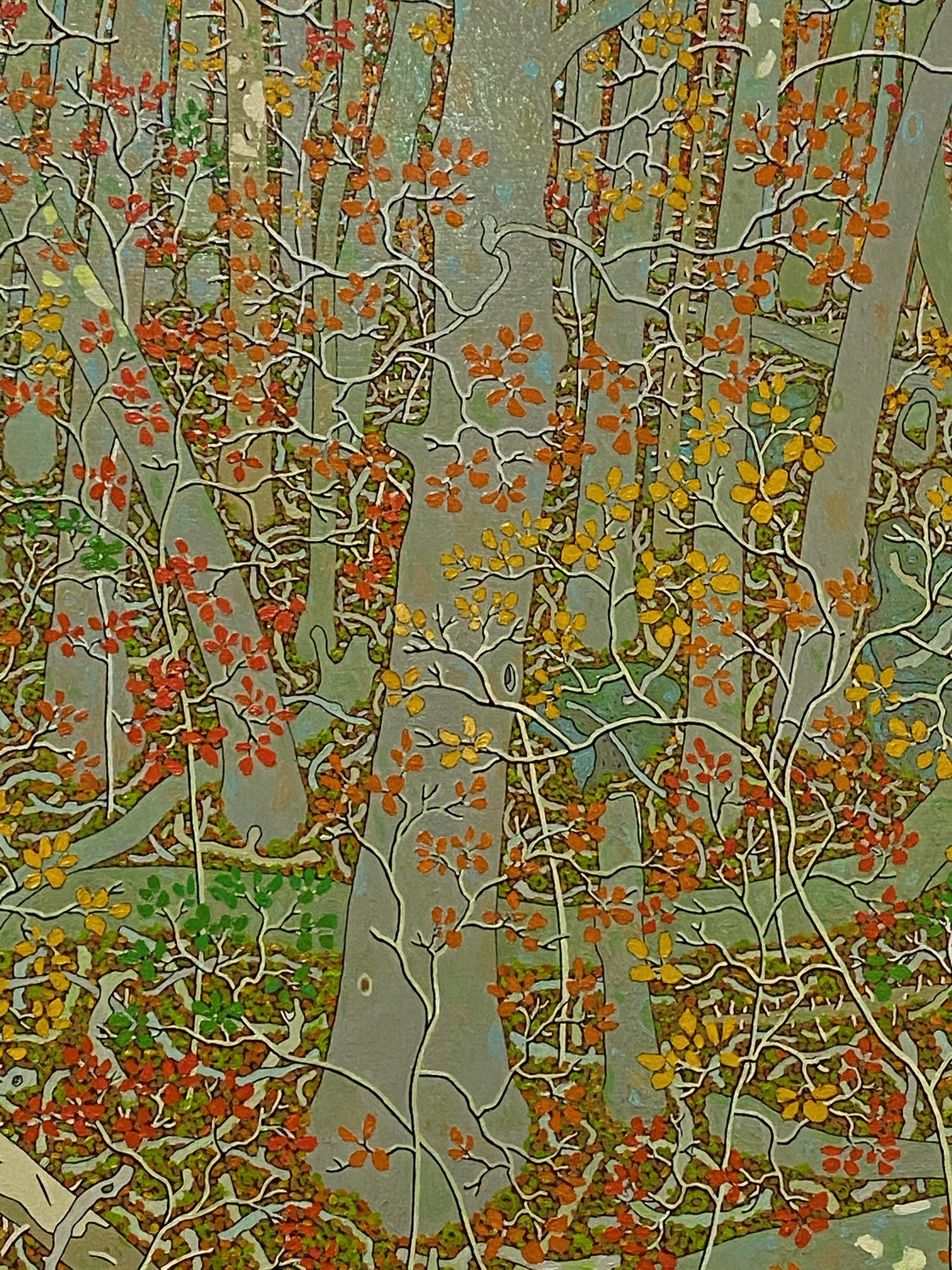 Viejo roble de octubre - Paisaje contemporáneo al óleo, Bosque otoñal en Virginia, 2011 en venta 3