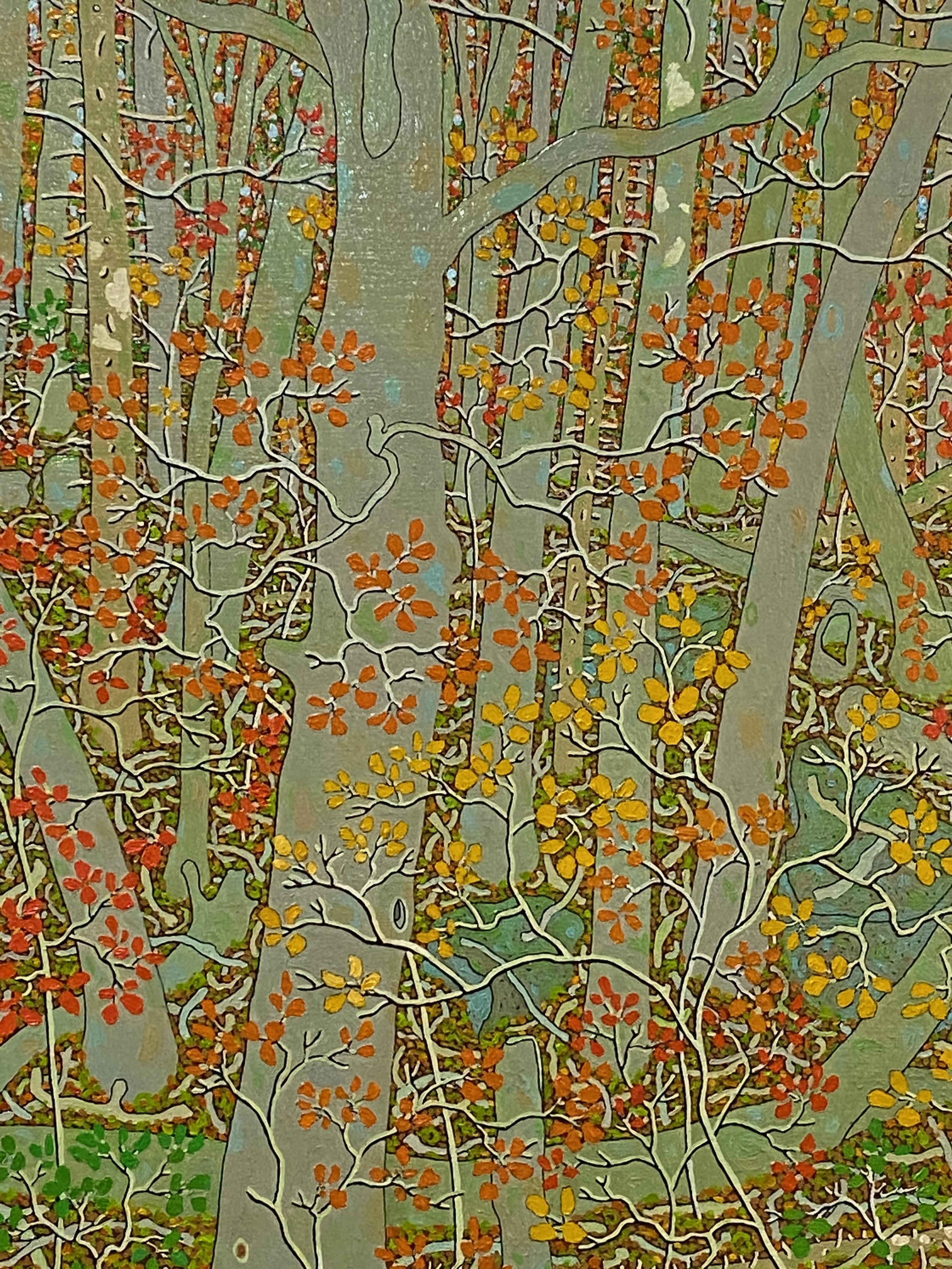Viejo roble de octubre - Paisaje contemporáneo al óleo, Bosque otoñal en Virginia, 2011 en venta 4