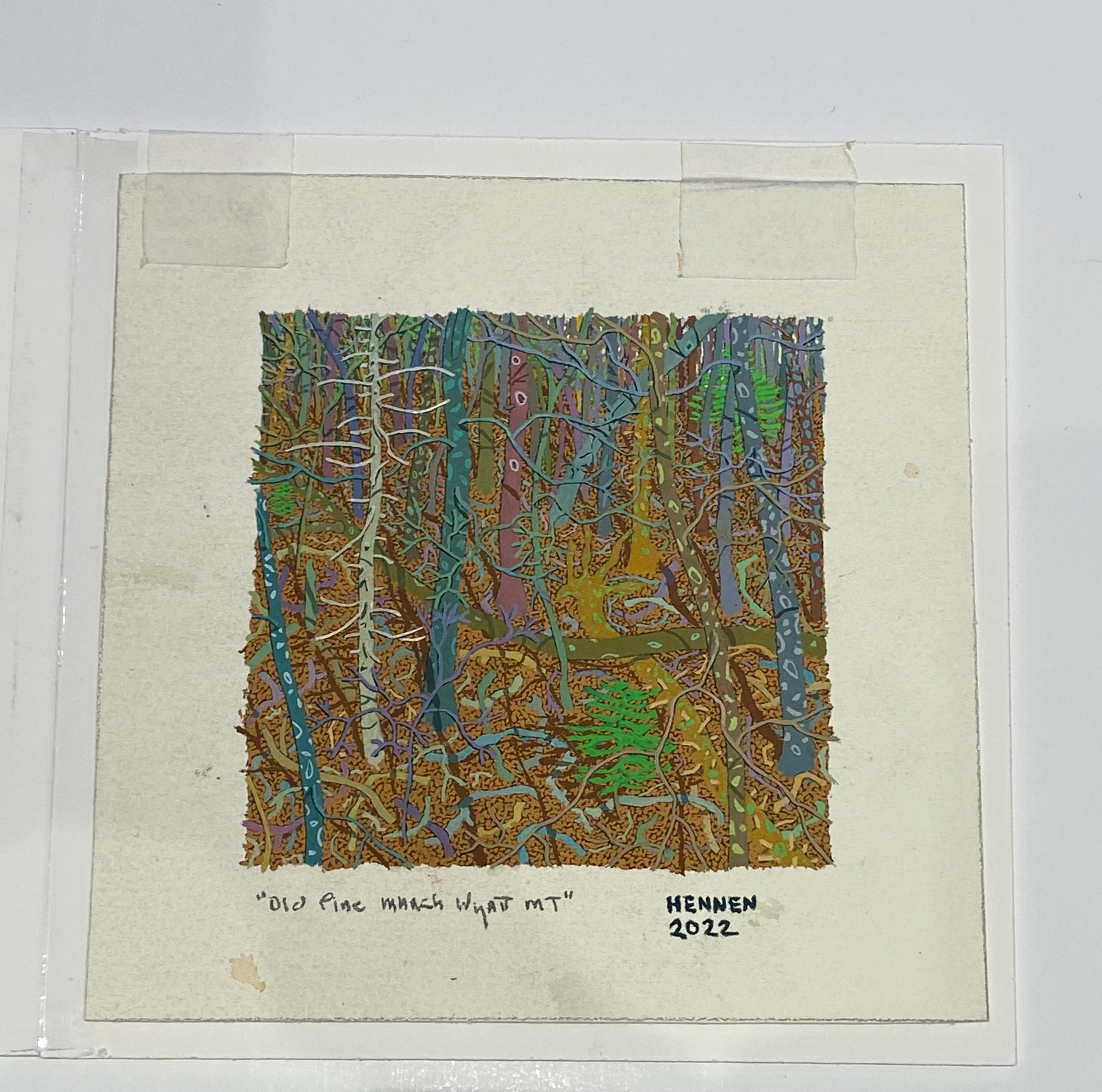 Pino Viejo Marzo, Mayo, Monte Wyatt, Paisaje Forestal, Bosque Marrón Botánico - Painting de Gregory Hennen