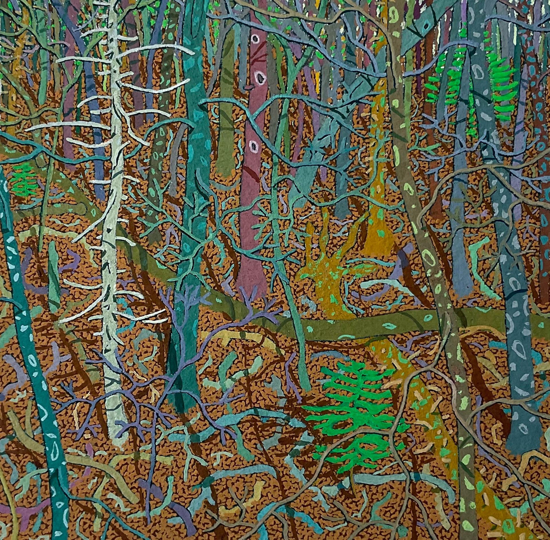 Landscape Painting de Gregory Hennen - Pino Viejo Marzo, Mayo, Monte Wyatt, Paisaje Forestal, Bosque Marrón Botánico