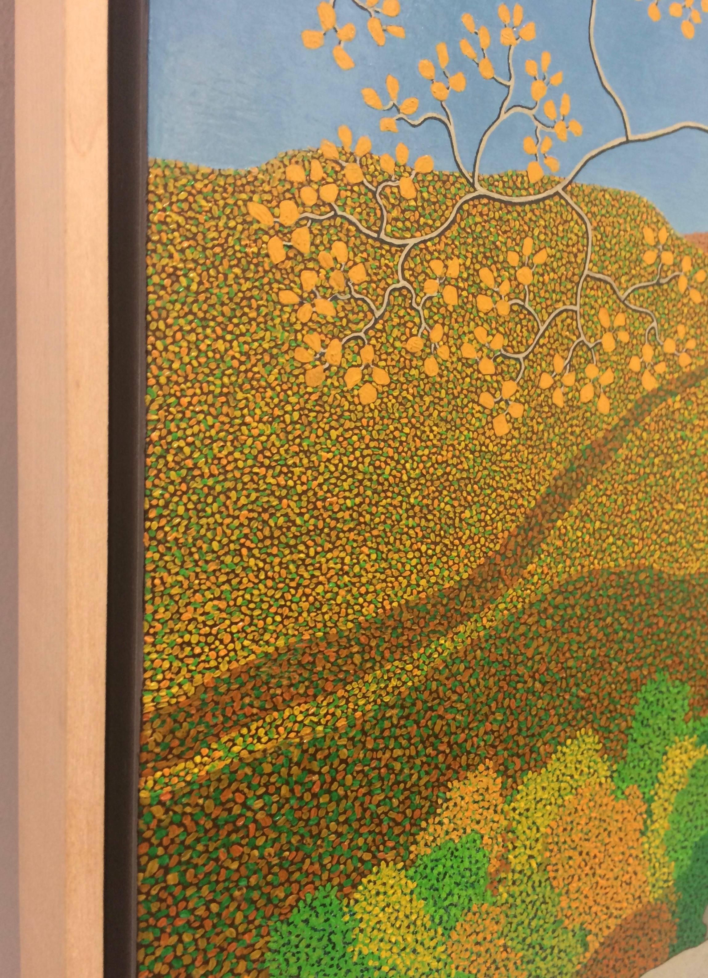 Overlook Oct. Wyatt Mt. - Cielo Azul Hojas Montañas de Virginia Paisaje Otoñal - Painting Contemporáneo de Gregory Hennen