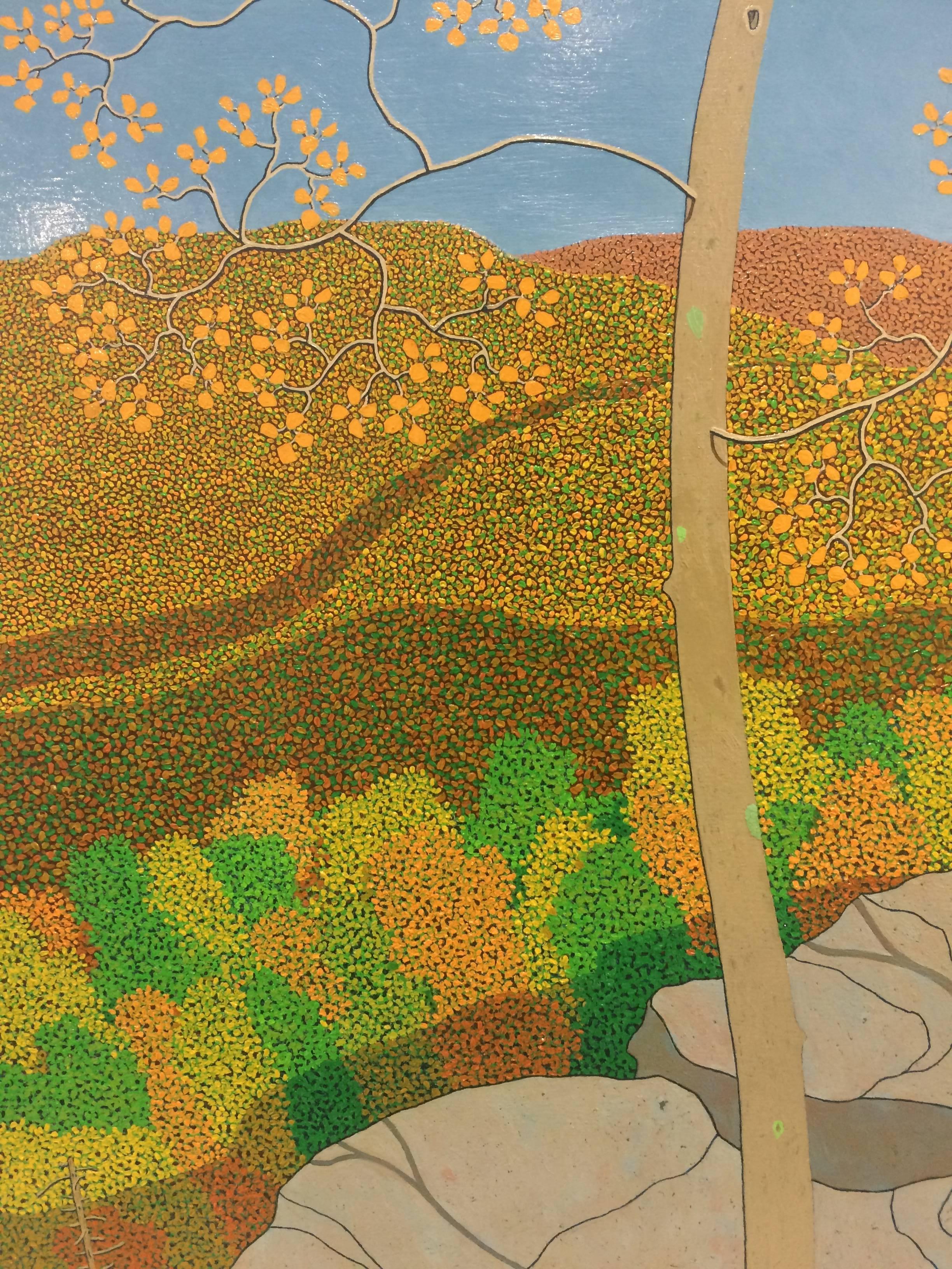 Overlook Oct. Wyatt Mt. - Cielo Azul Hojas Montañas de Virginia Paisaje Otoñal - Landscape Painting Gris de Gregory Hennen