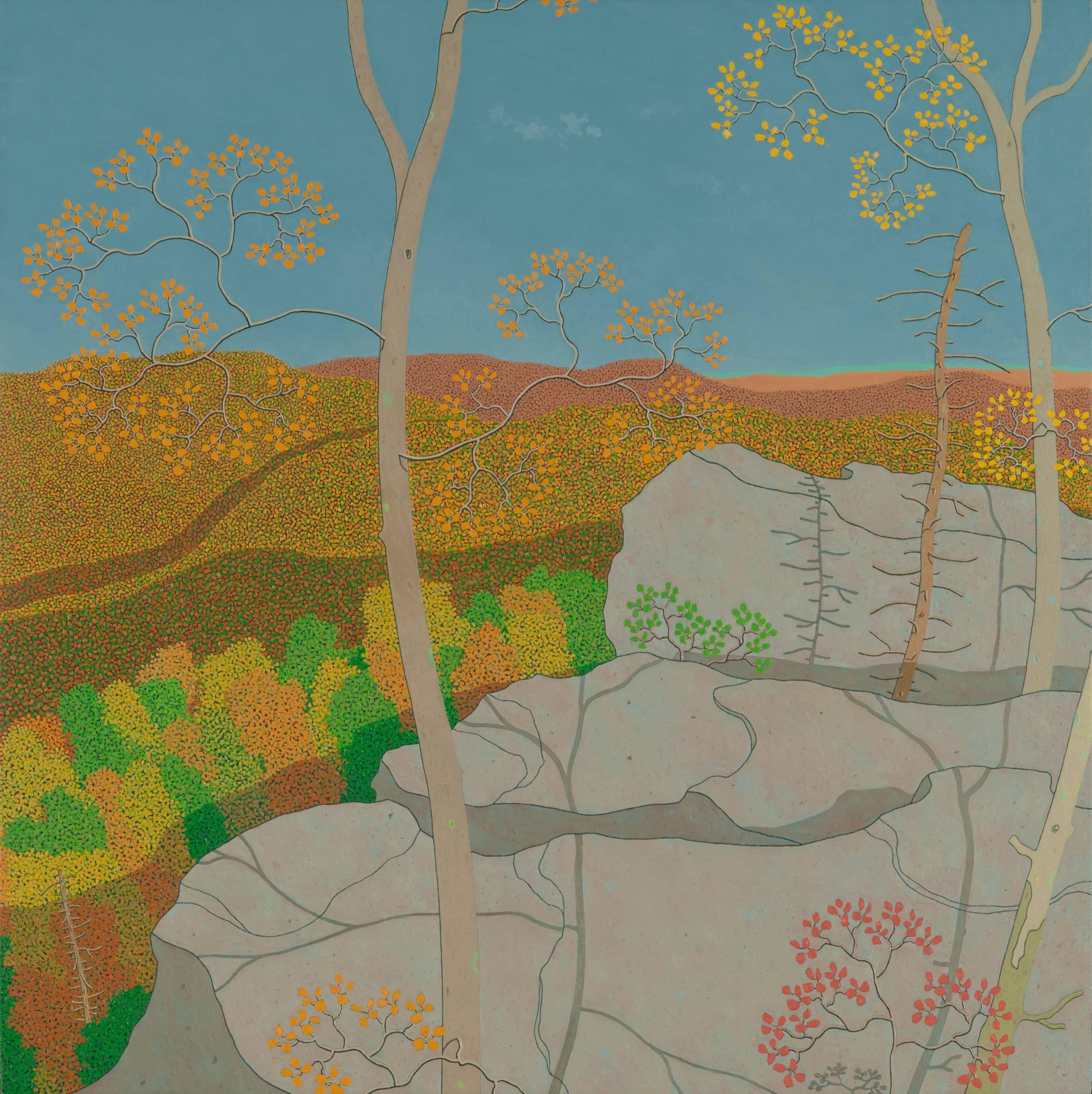 Landscape Painting de Gregory Hennen - Overlook Oct. Wyatt Mt. - Cielo Azul Hojas Montañas de Virginia Paisaje Otoñal