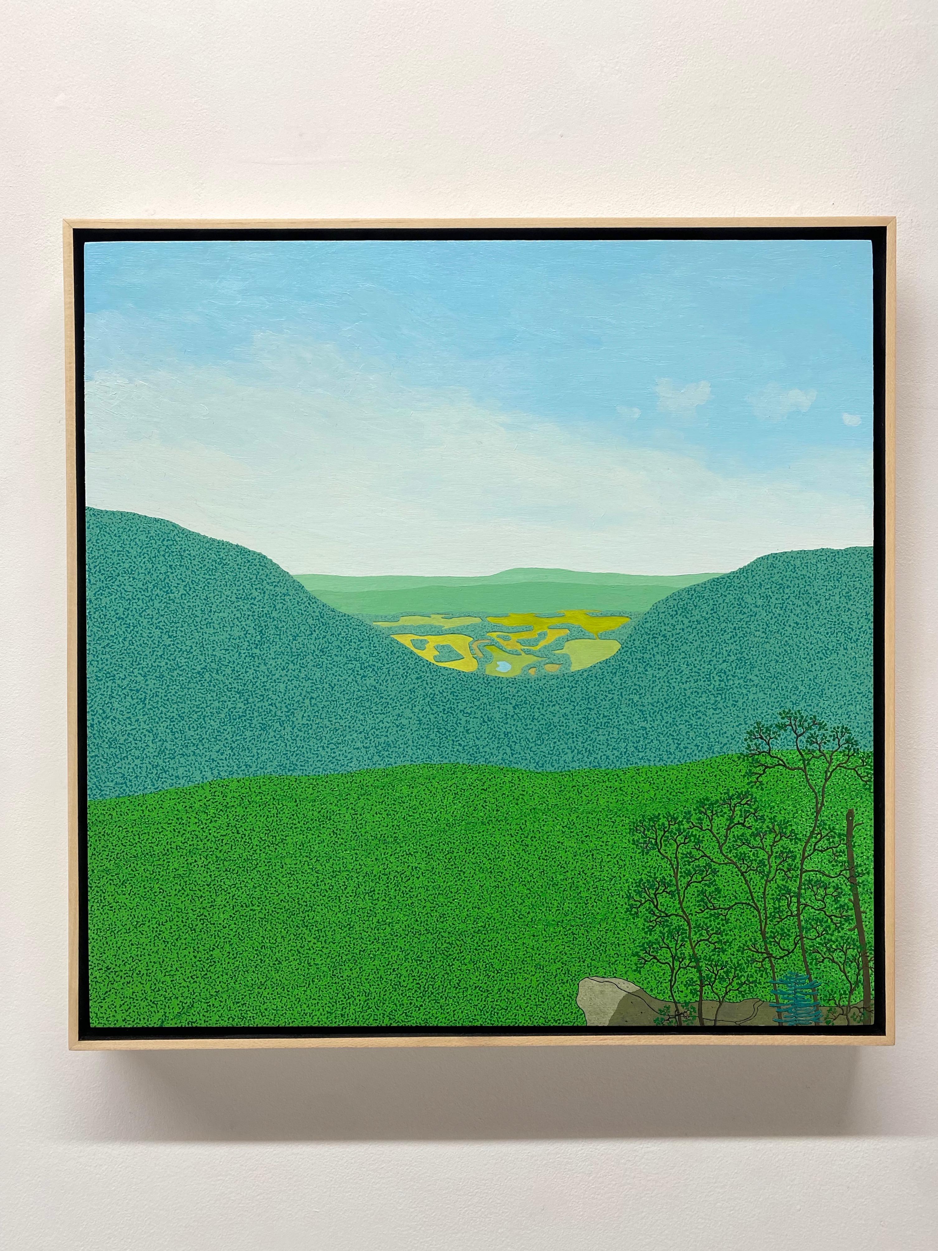 Ridge View Wyatt Mt, Landscape, Blue Sky, Clouds, Trees, Mountains, Virginia - Painting by Gregory Hennen