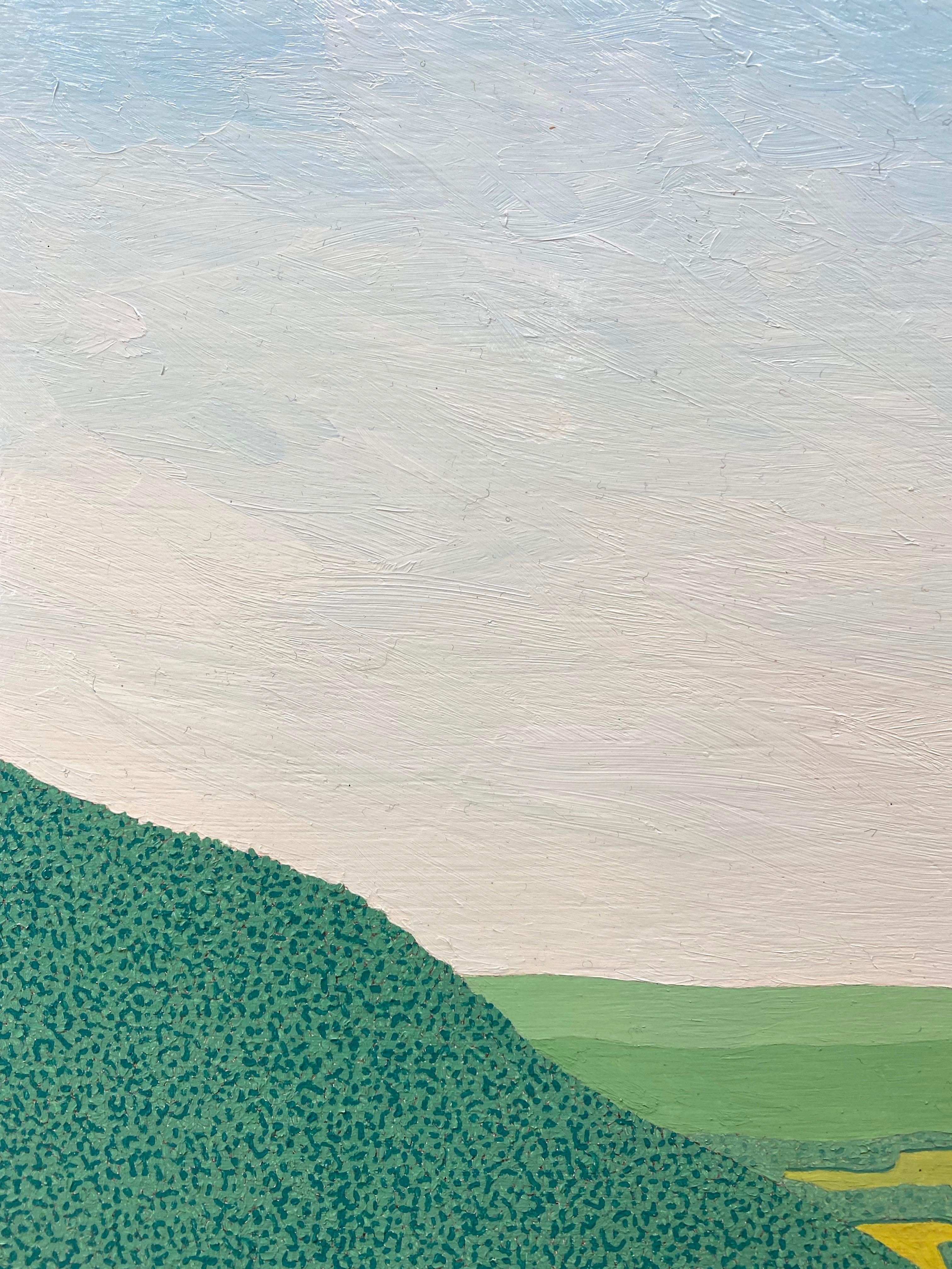 La forêt densément arborée et les corniches montagneuses de la maison de Virginie de Hennen sont le sujet de cette peinture de paysage riche et très détaillée. Enregistrant la lumière changeante de la crête de la montagne, Hennen capture ses