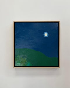 Ringed Moon - Night Navy Blue Sky Stars Green Trees Forest Landscape, 2025