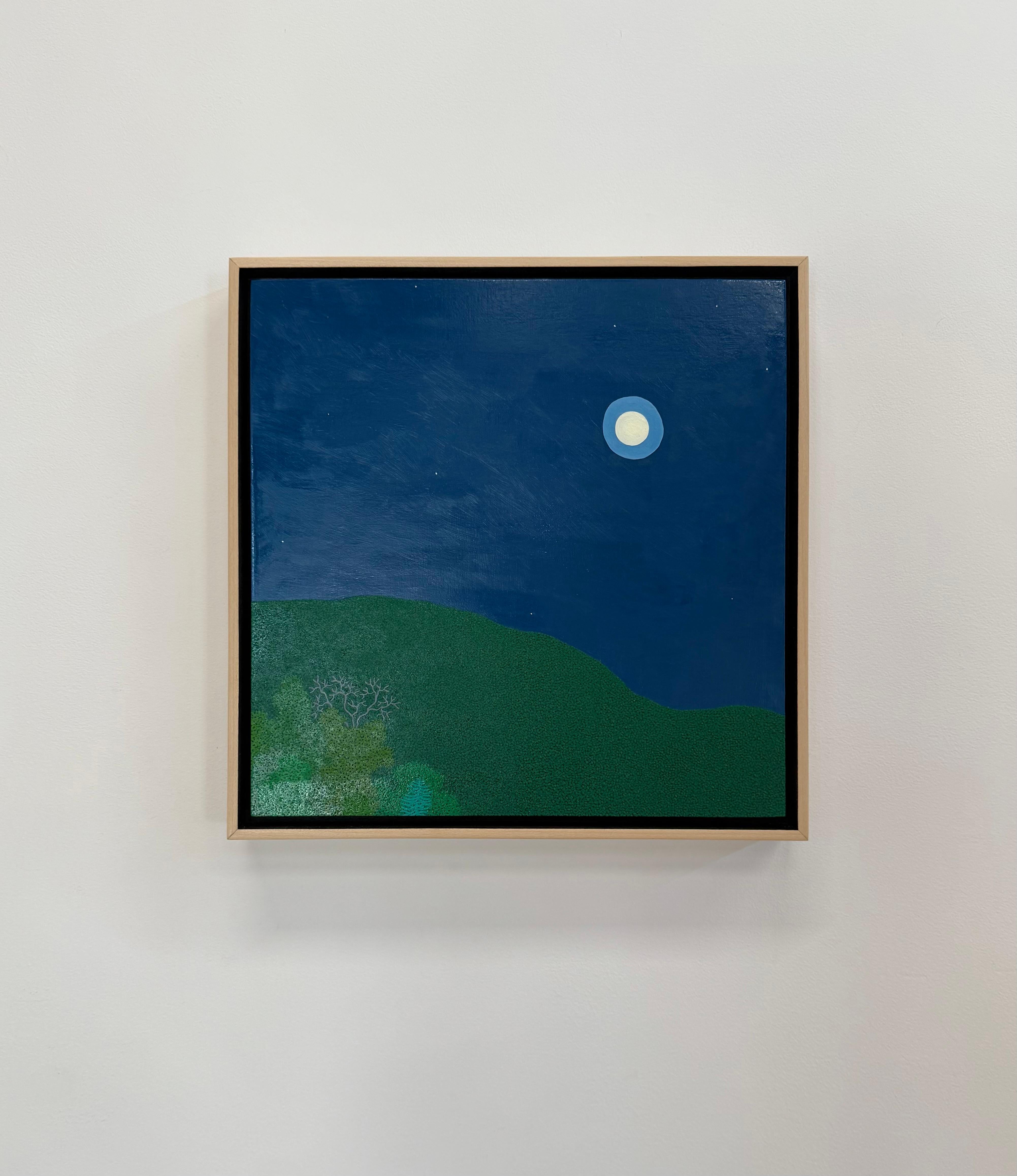 Lune annelée - ciel nocturne étoiles arbres verts forêt paysage, 2025 en vente 10