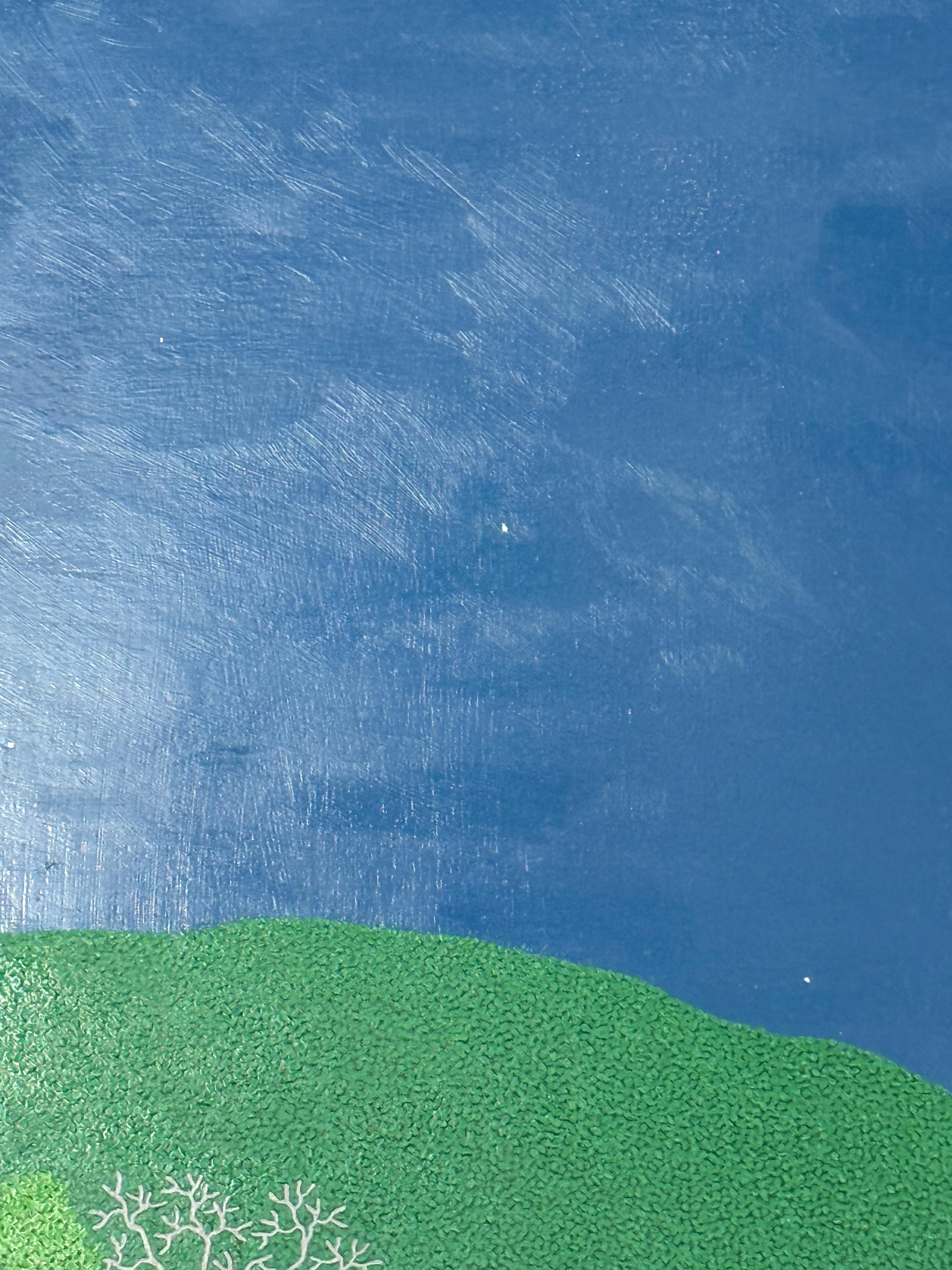 Lune annelée - ciel nocturne étoiles arbres verts forêt paysage, 2025 en vente 4