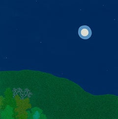 Lune annelée - ciel nocturne étoiles arbres verts forêt paysage, 2025