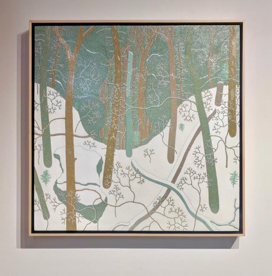 Snow Fall Jan Wyatt Mt - Paesaggio invernale contemporaneo Foresta innevata Neve Bianca - Painting di Gregory Hennen