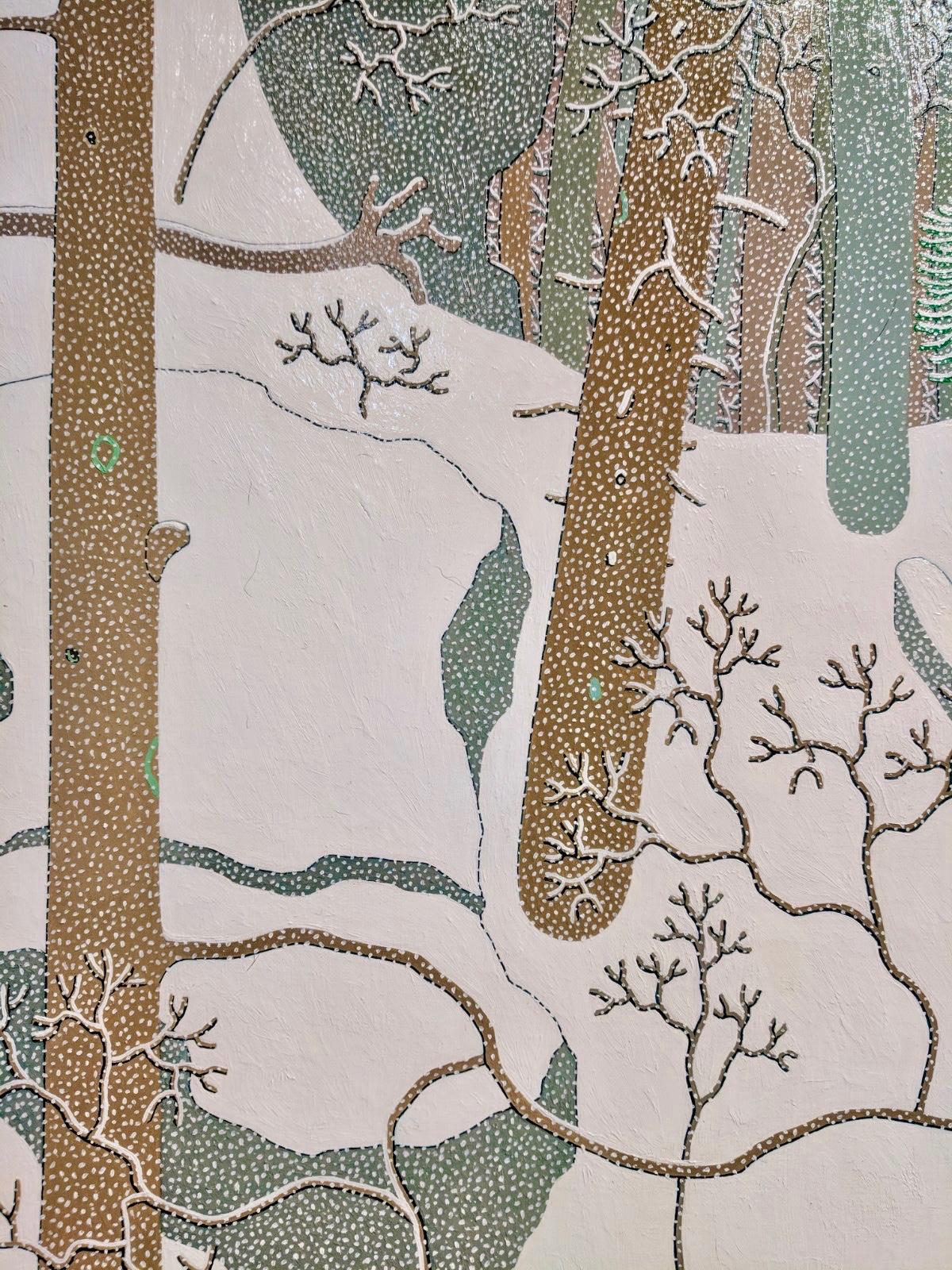 Snow Fall Jan Wyatt Mt - Paesaggio invernale contemporaneo Foresta innevata Neve Bianca - Landscape Painting Grigio di Gregory Hennen
