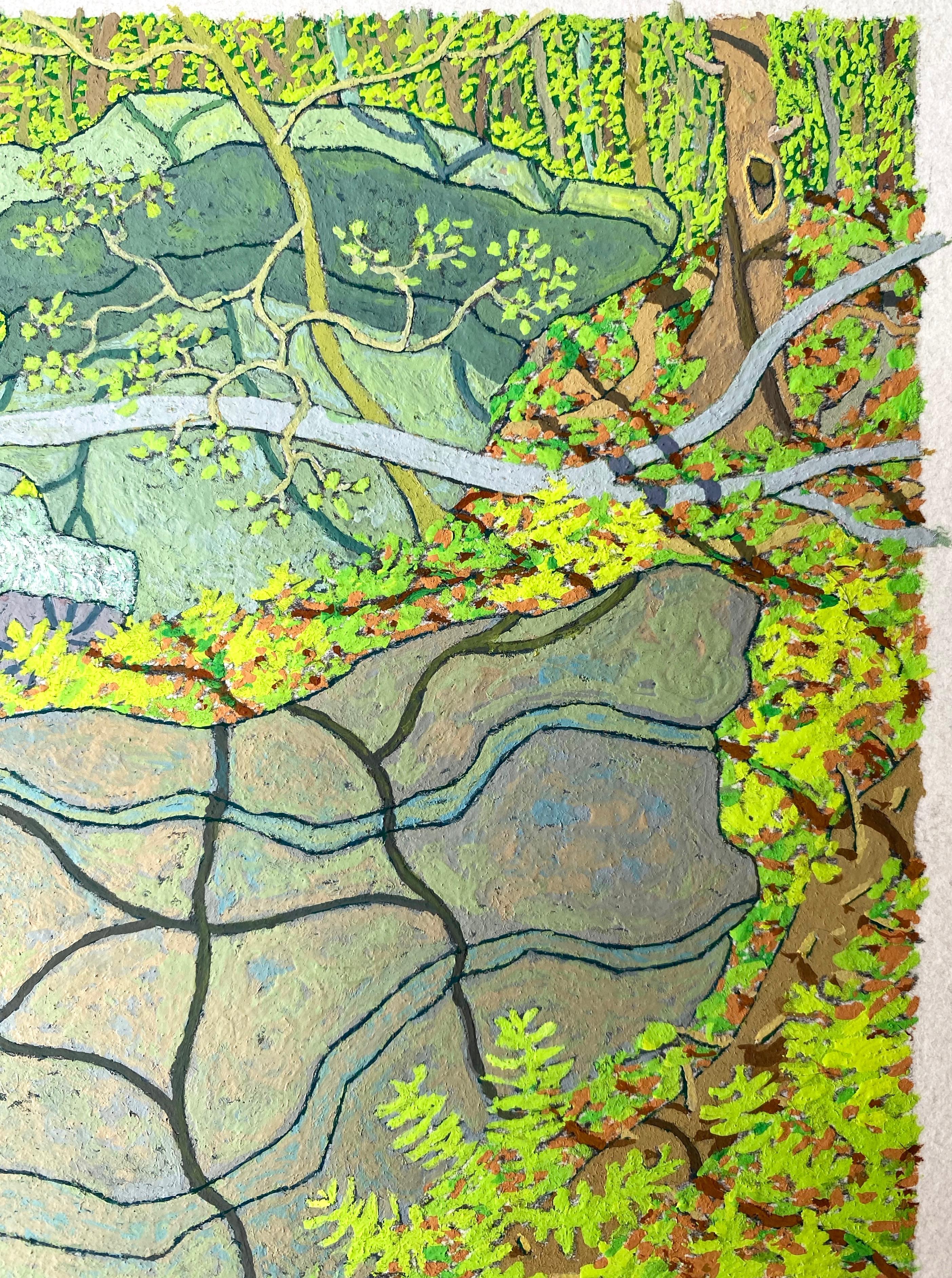 Cascata d'estate Wyatt Mt. - Greene & Greene & Greene Virginia Forest Landscape Trees Rocks, 2020 - Painting Contemporaneo di Gregory Hennen