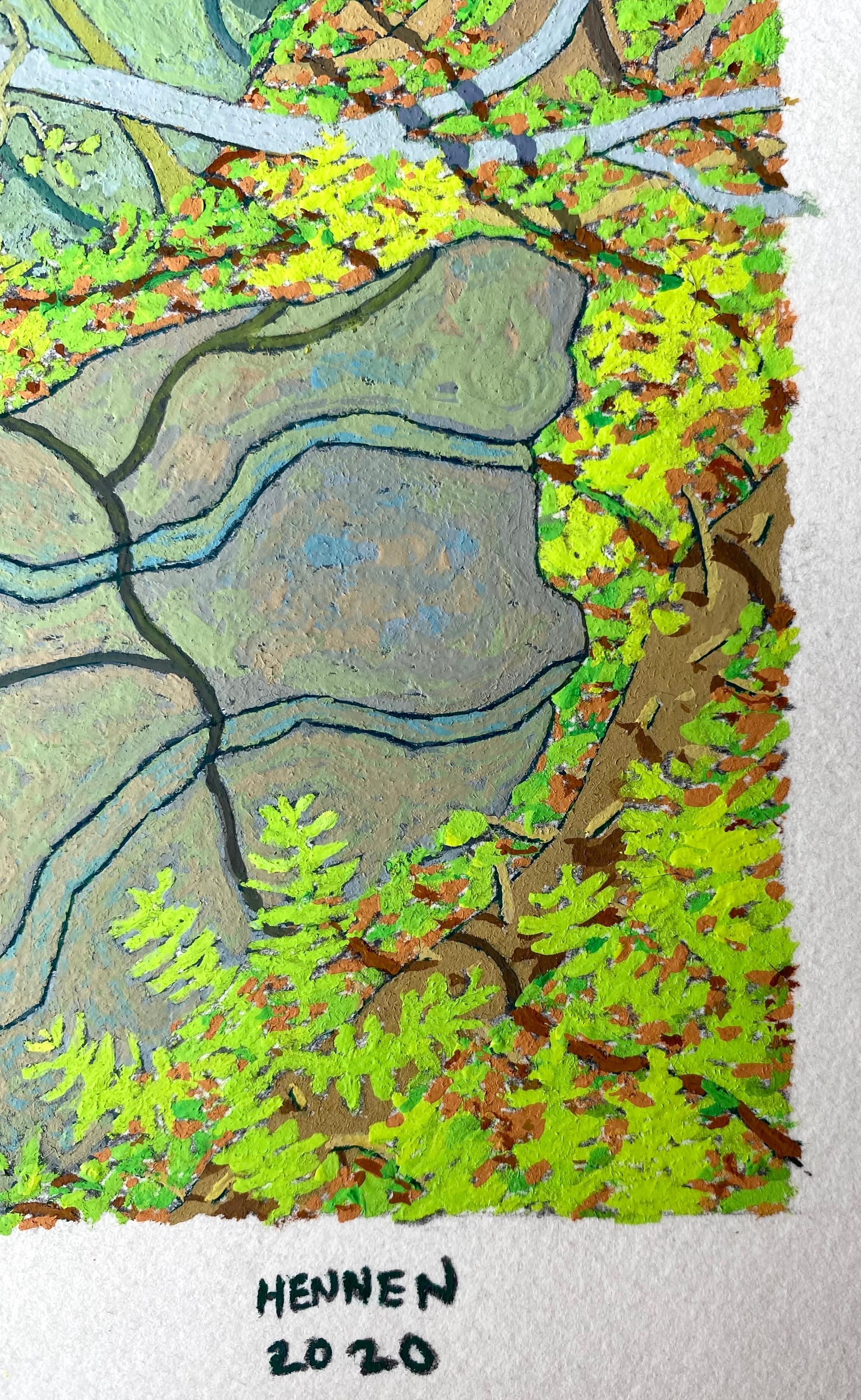 Cascata d'estate Wyatt Mt. - Greene & Greene & Greene Virginia Forest Landscape Trees Rocks, 2020 in vendita 1