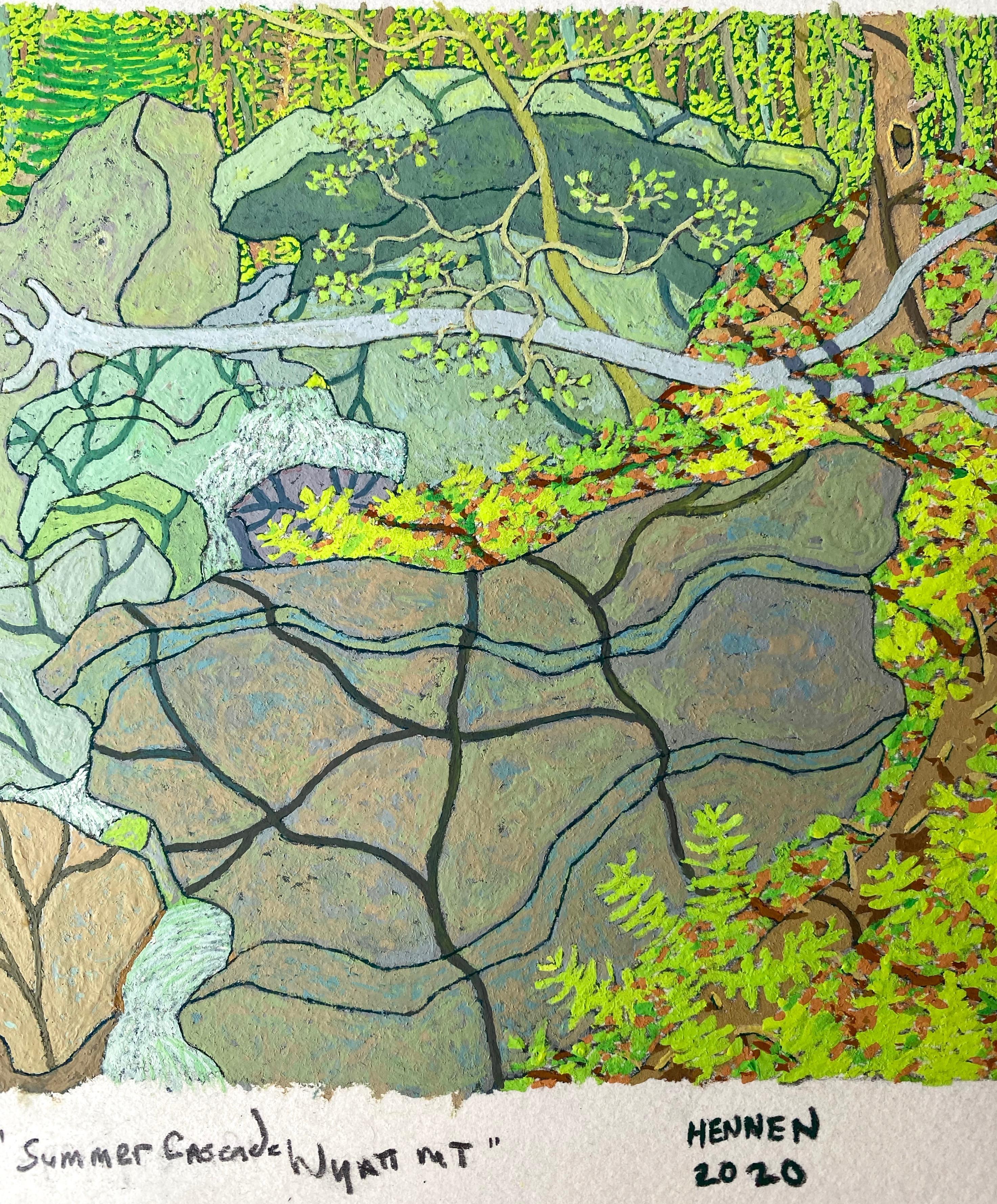 Cascata d'estate Wyatt Mt. - Greene & Greene & Greene Virginia Forest Landscape Trees Rocks, 2020 in vendita 3