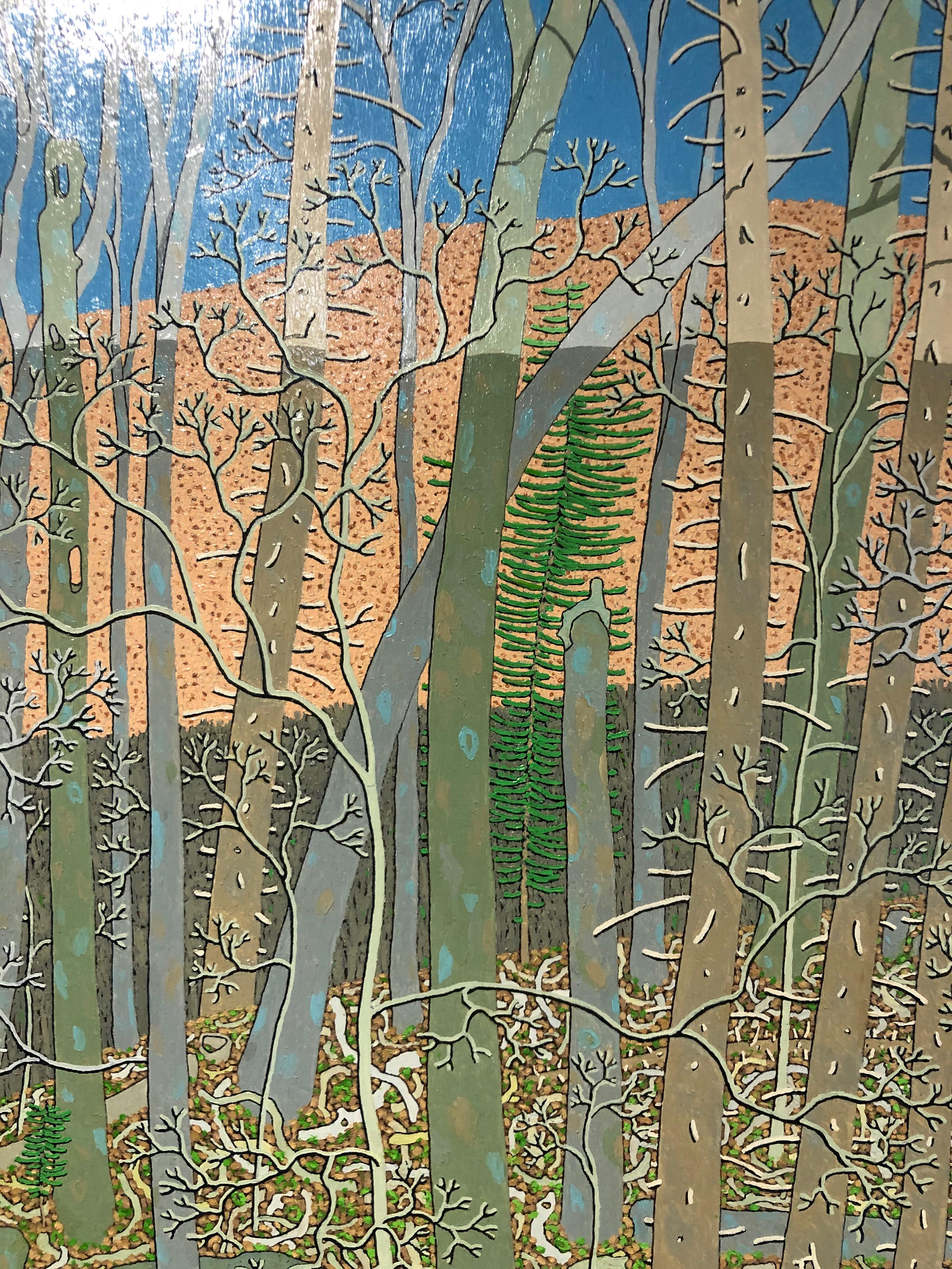 Wyatt Mountain Shadow Februar, Virginia Forest, Blau, Grün, Grau, Lachs, Pfirsich im Angebot 3